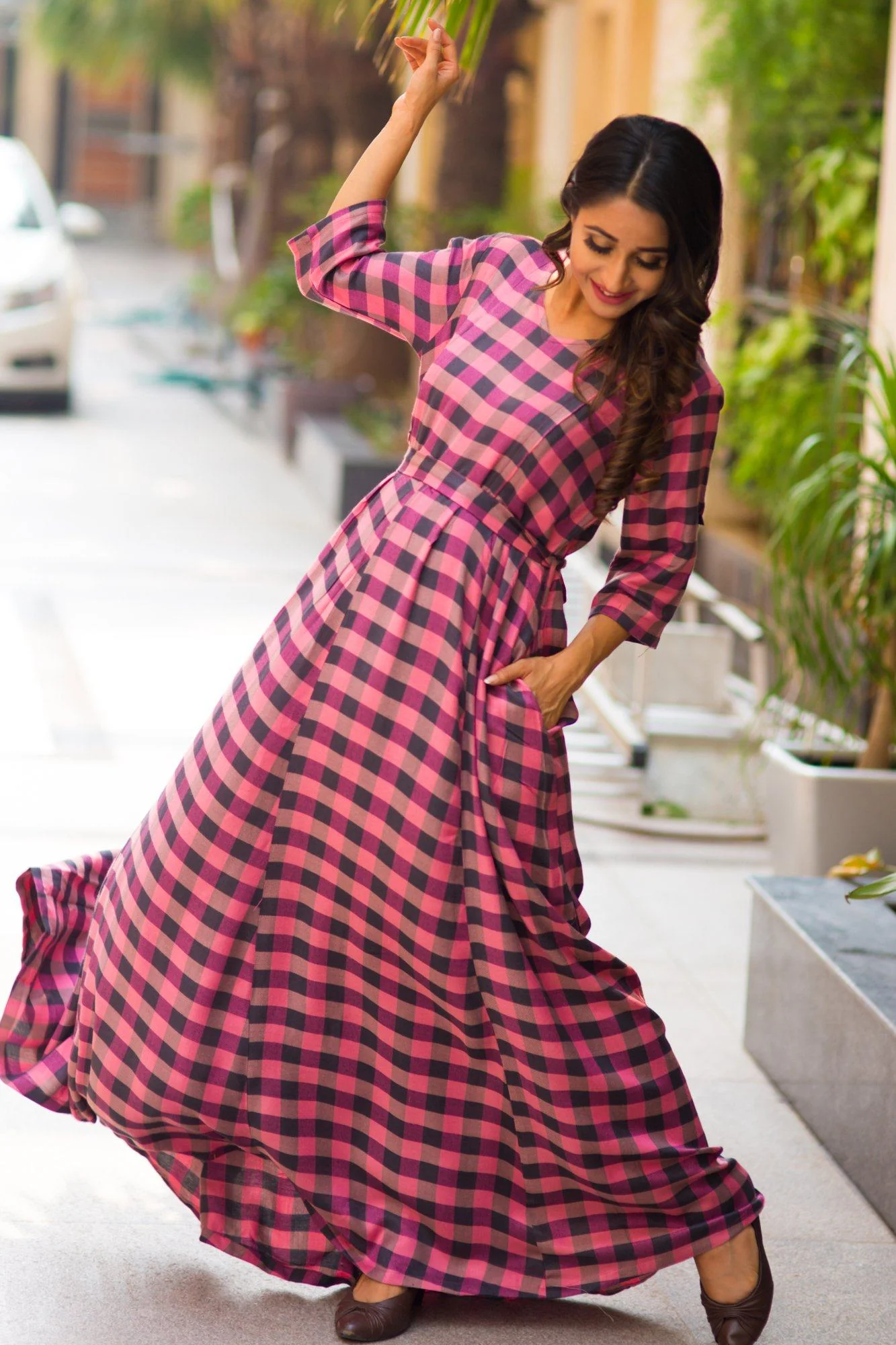 Bubblegum Plaid Maternity & Nursing Maxi Dress - Chenance