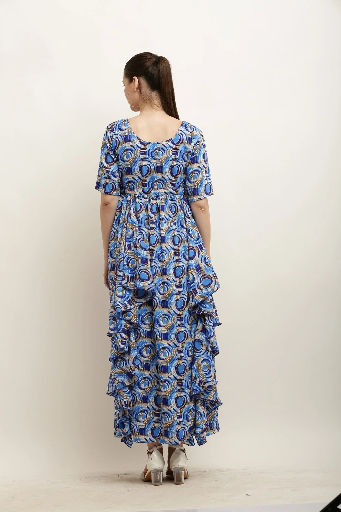 Blue Monochrome Spiral Maternity Flow Dress - Chenance