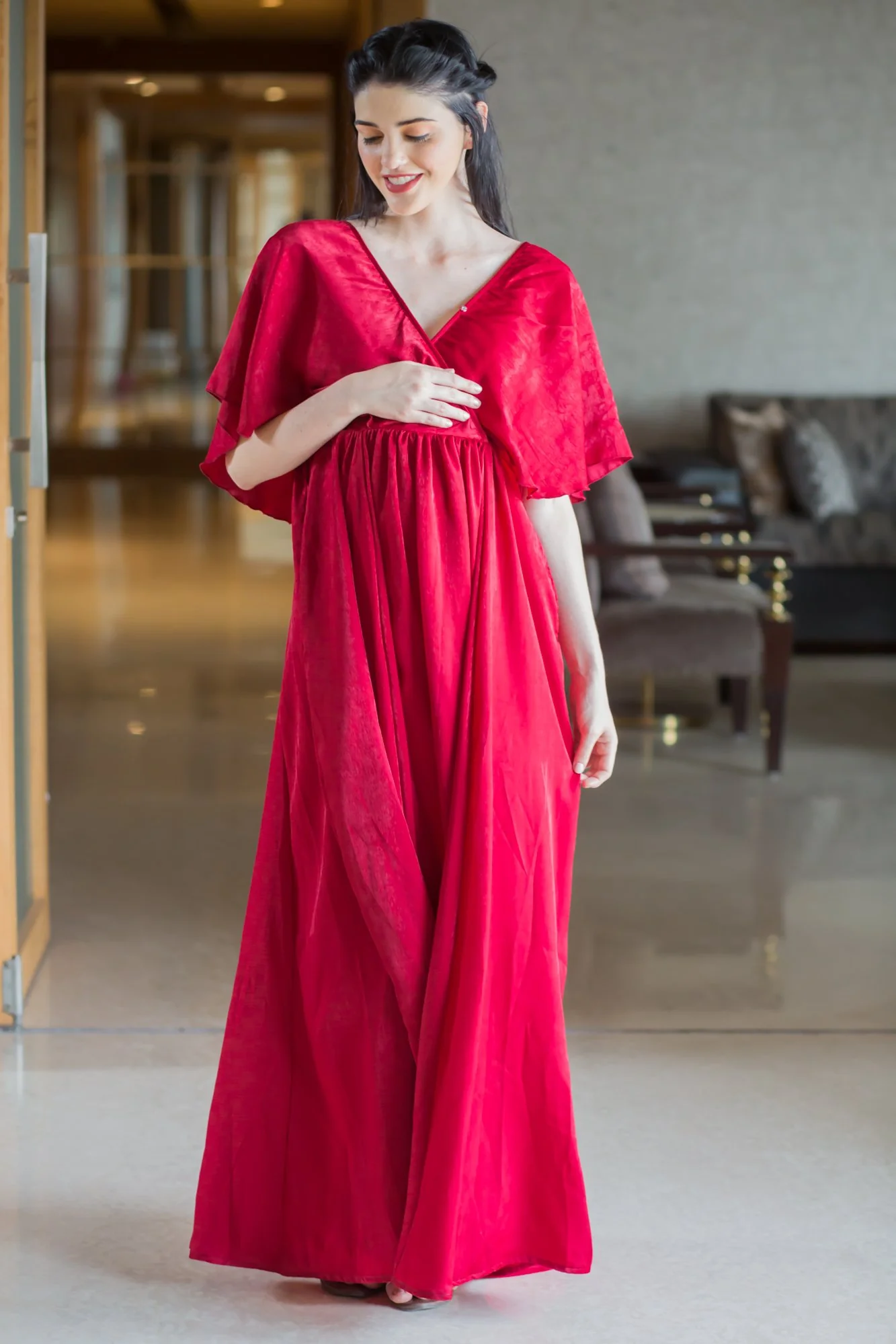 Exquisite Candy Red Maternity & Nursing Dress - Chenance