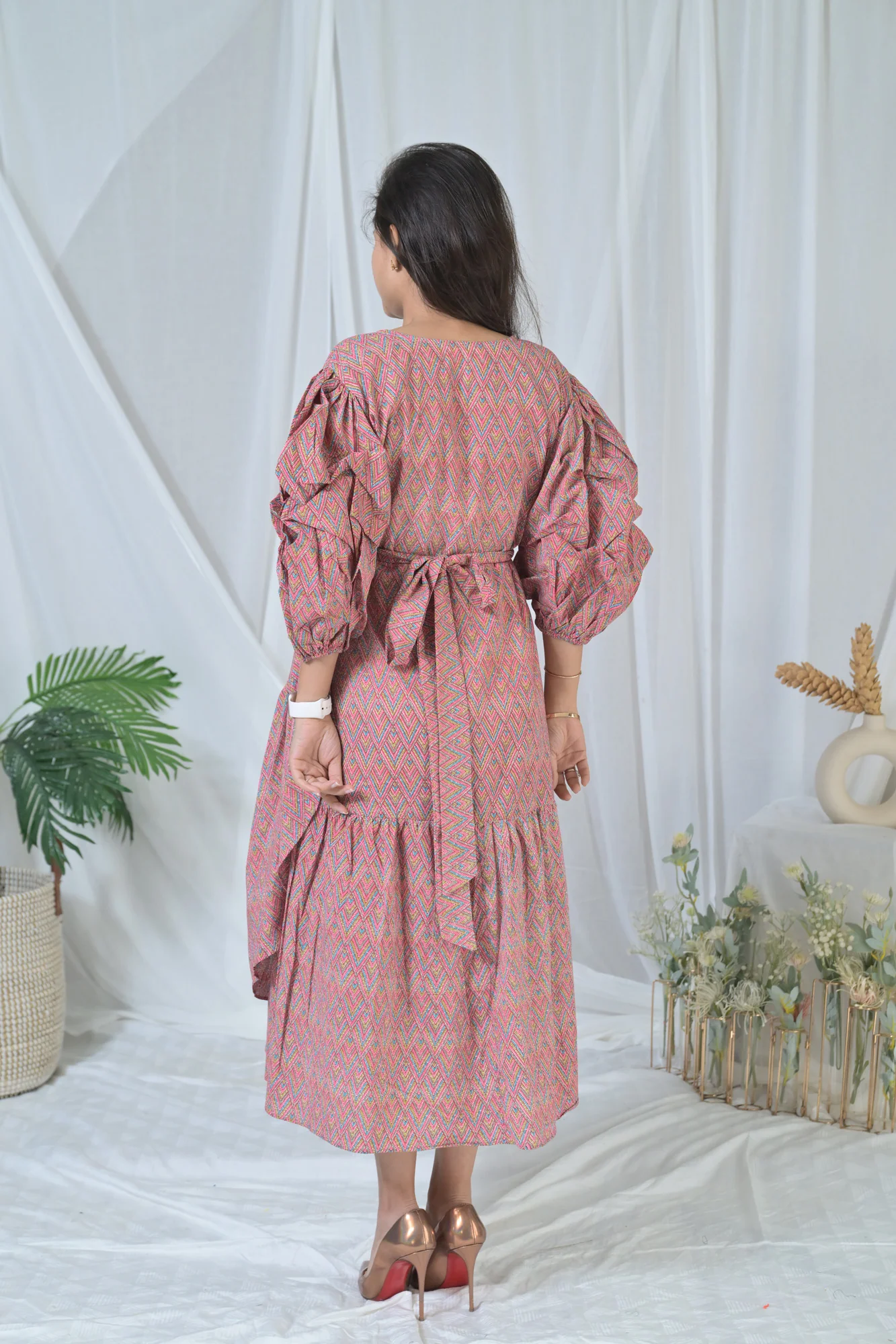 Nautical Pink Maternity & Nursing Frill Wrap Dress (100% Cotton) - Chenance