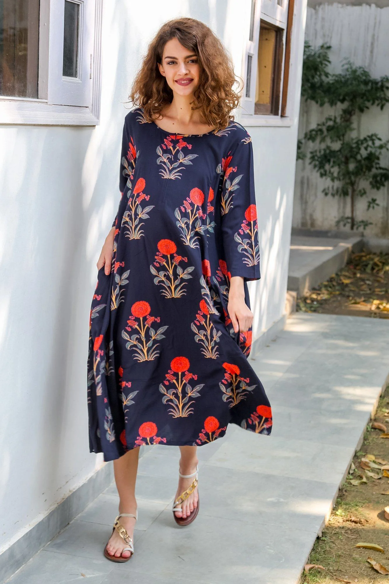 Handloom Printed Maternity & Nursing Dual Cowl Dress Kurta - Chenance