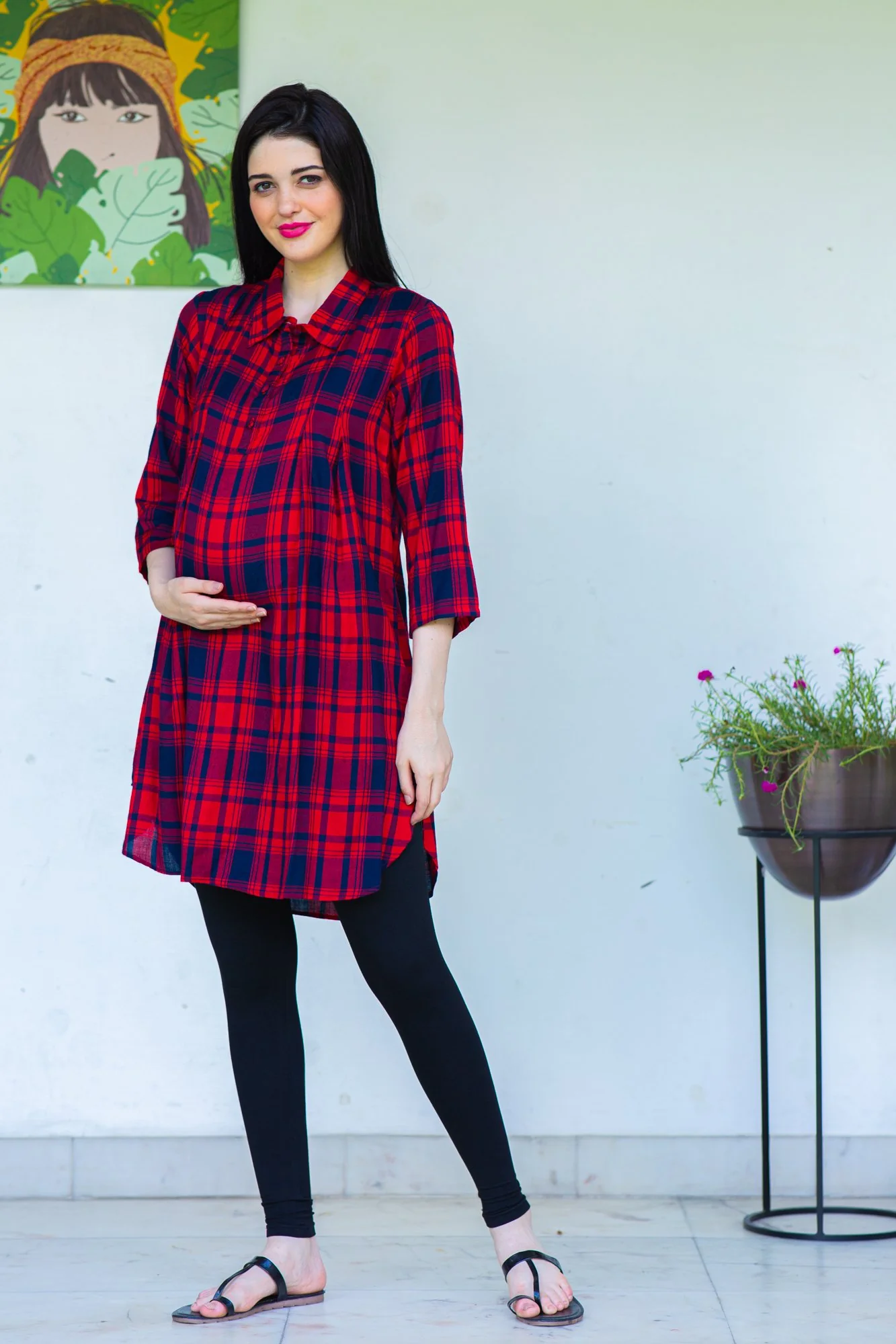 Merry Plaid Maternity & Nursing Shirt Dress - Chenance