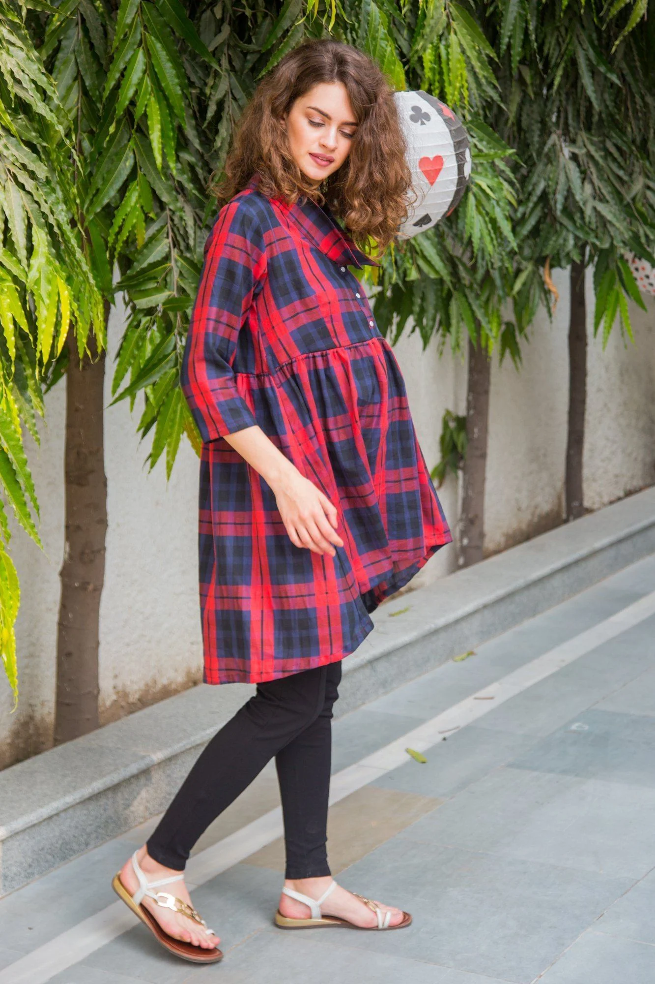 Scarlet Plaid Gathered  Maternity & Nursing Top - Chenance