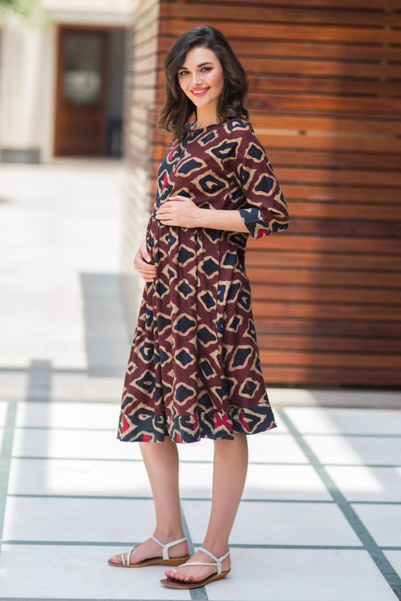 Geometrical Maze Front Zip Nursing Kurta Dress - Chenance