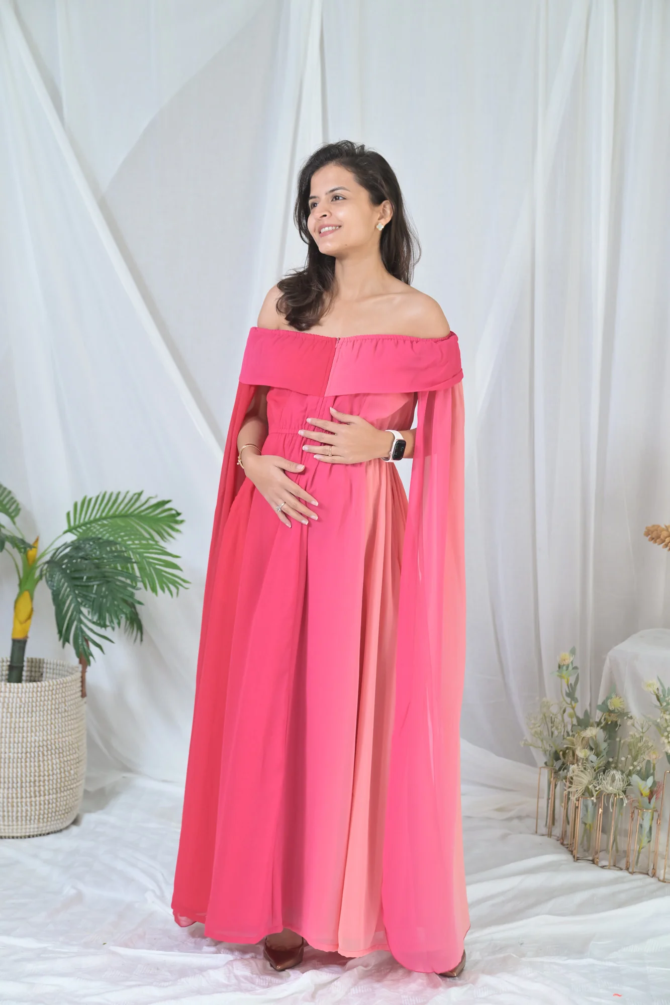 Victoria Pink Butterflying Sleeves Maternity & Nursing Dress - Chenance