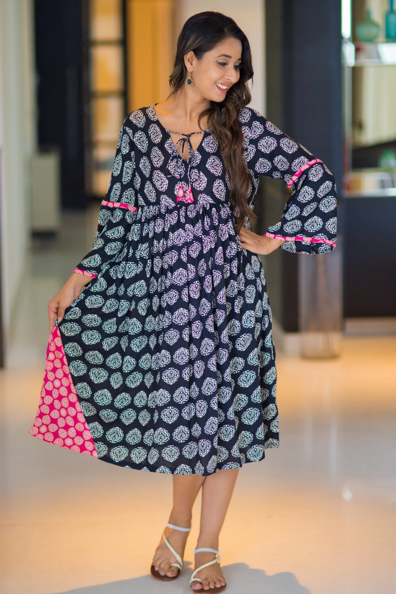 Free Spirit Boho Sleeve Block Print Maternity Tunic - Chenance