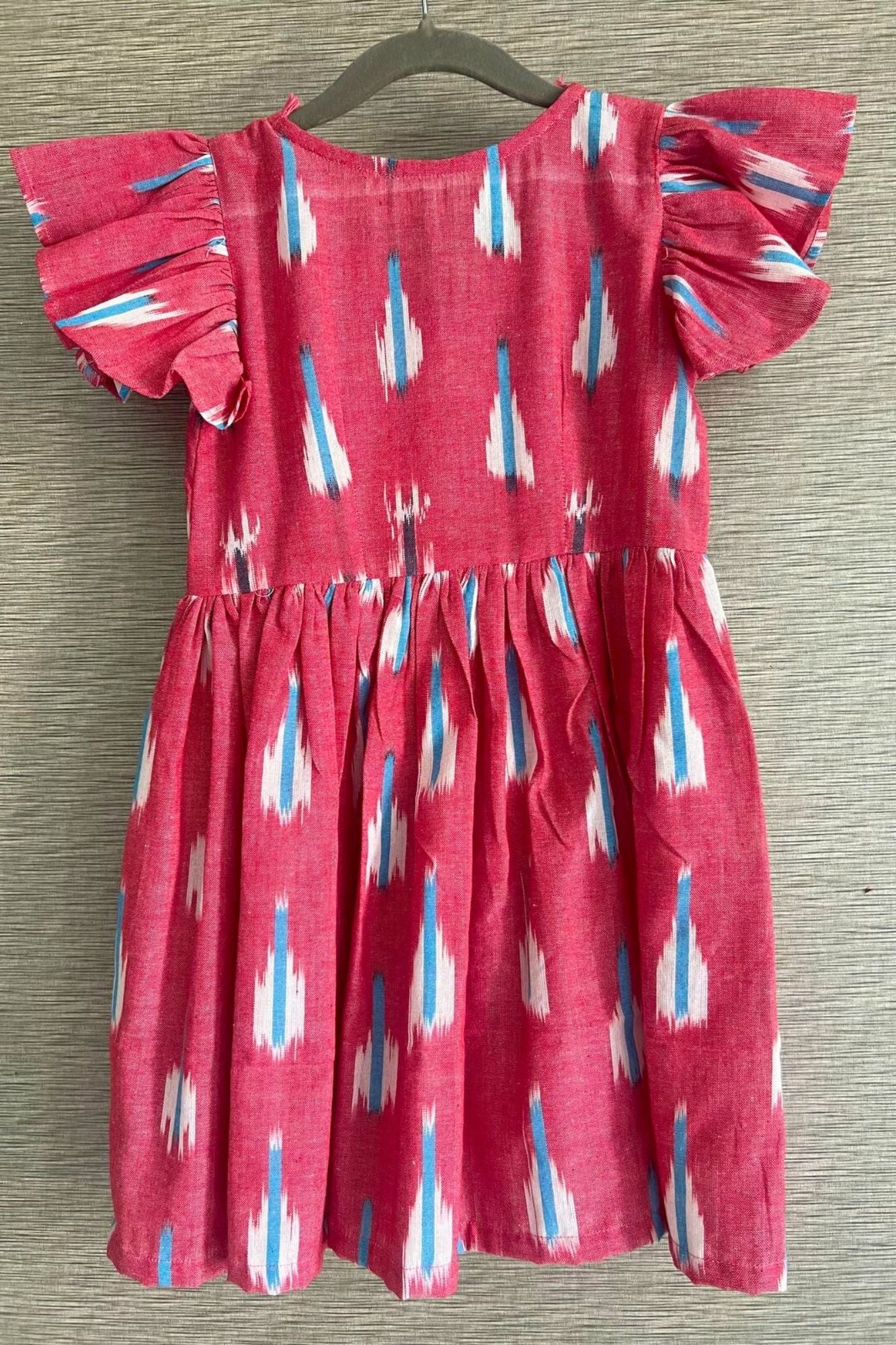 Pretty Red Ikat Gathered Dress - Chenance