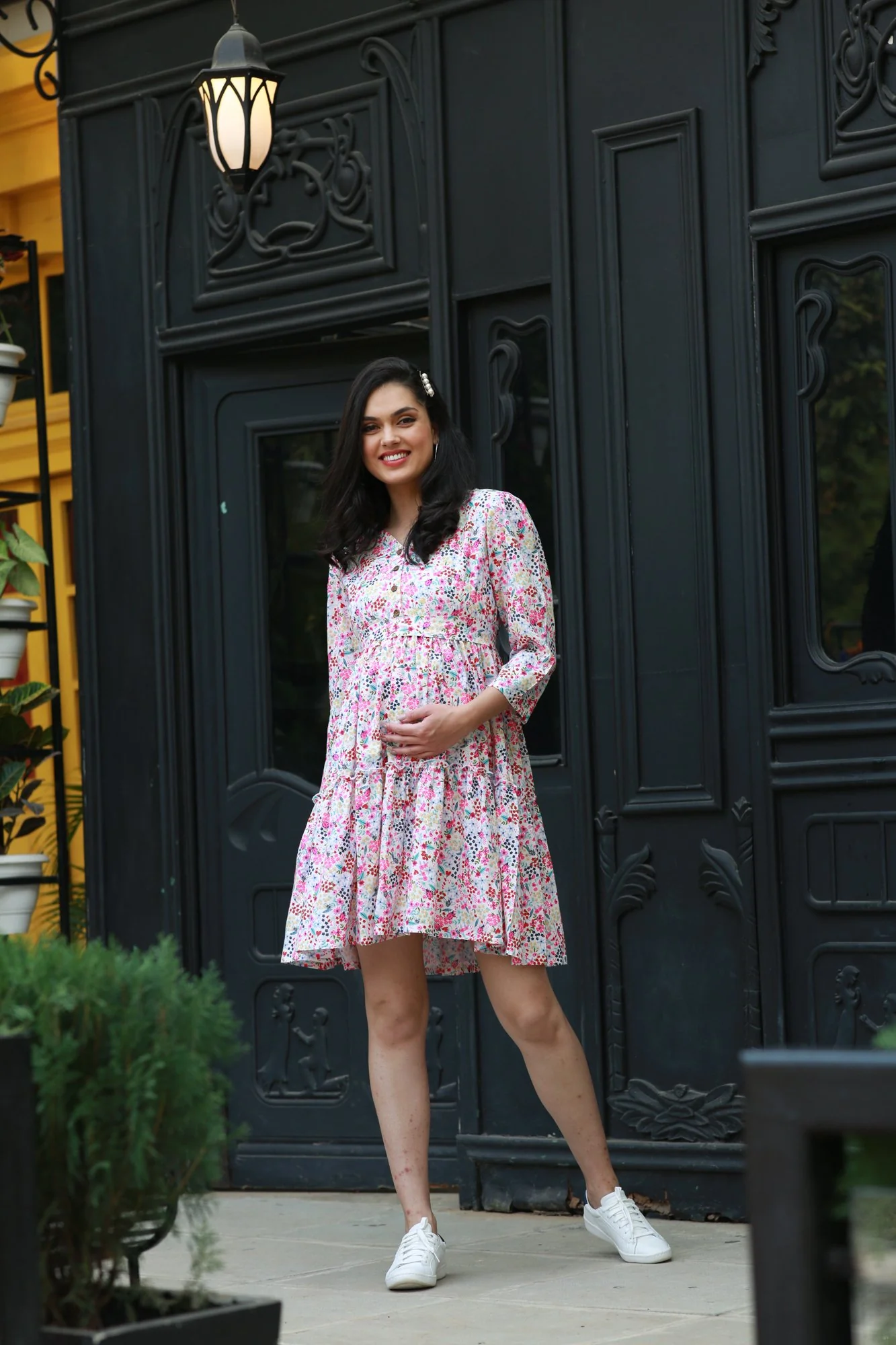 Spring Pristine White Maternity & Nursing Flair Dress - Chenance