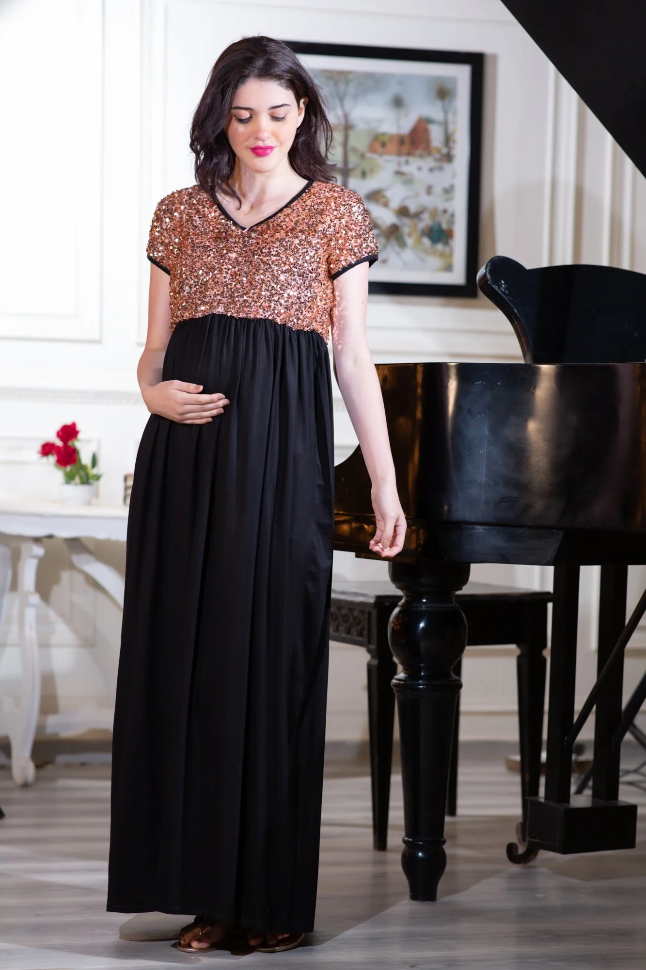 Luxe Gold Sequin Maternity Dress - Chenance