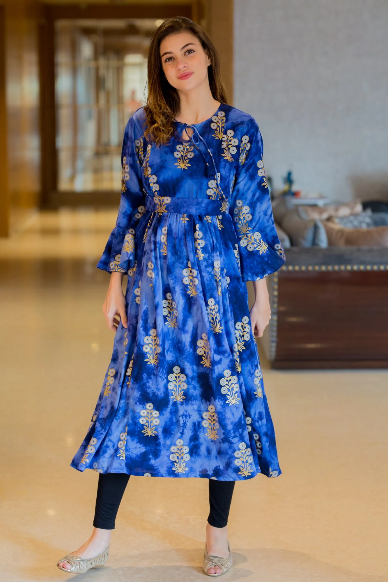 Cloudy Blue Maternity & Nursing Kurta Dress - Chenance