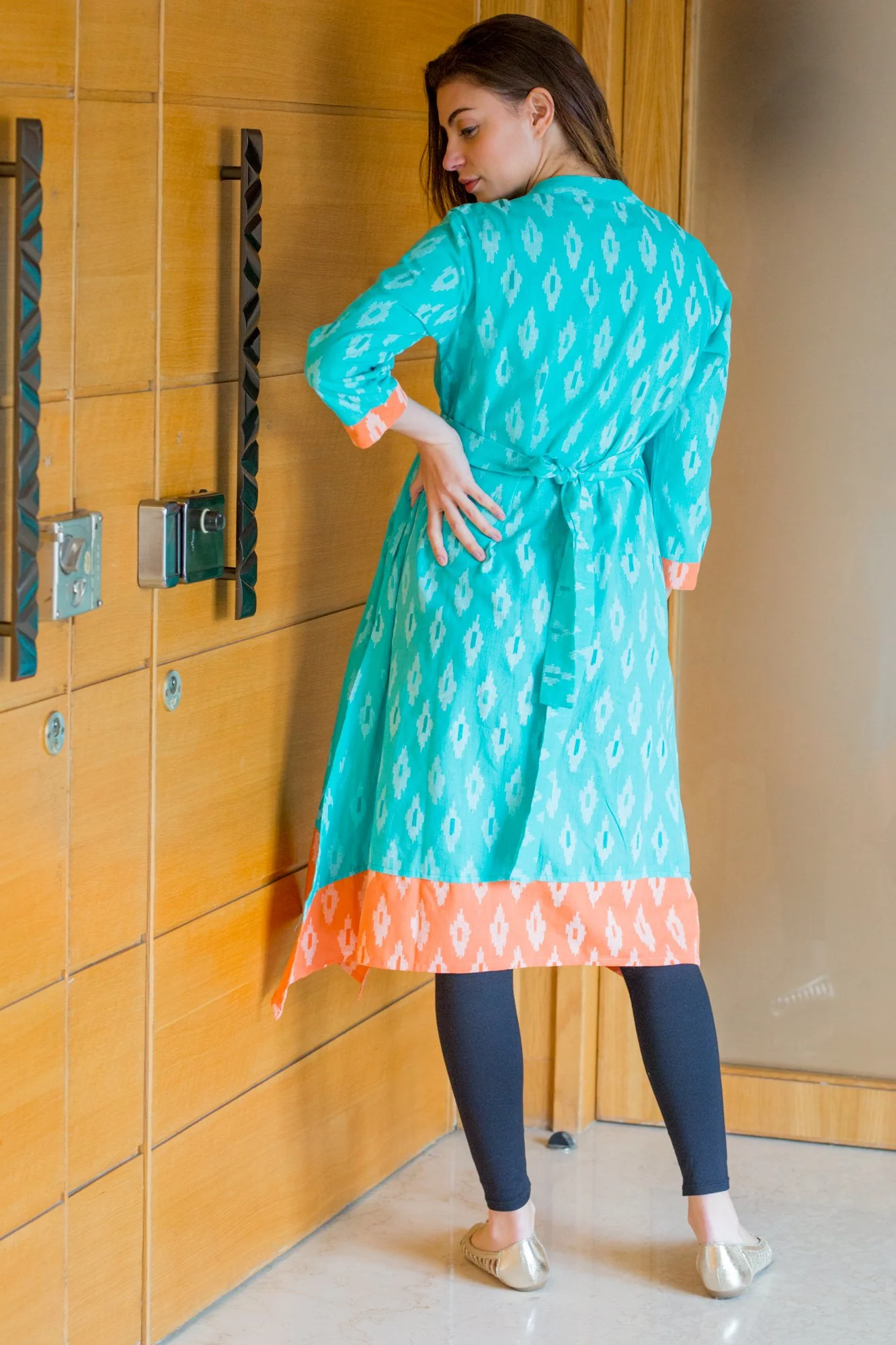 Peachy Mint Front Zip Ikat Nursing Kurta - Chenance