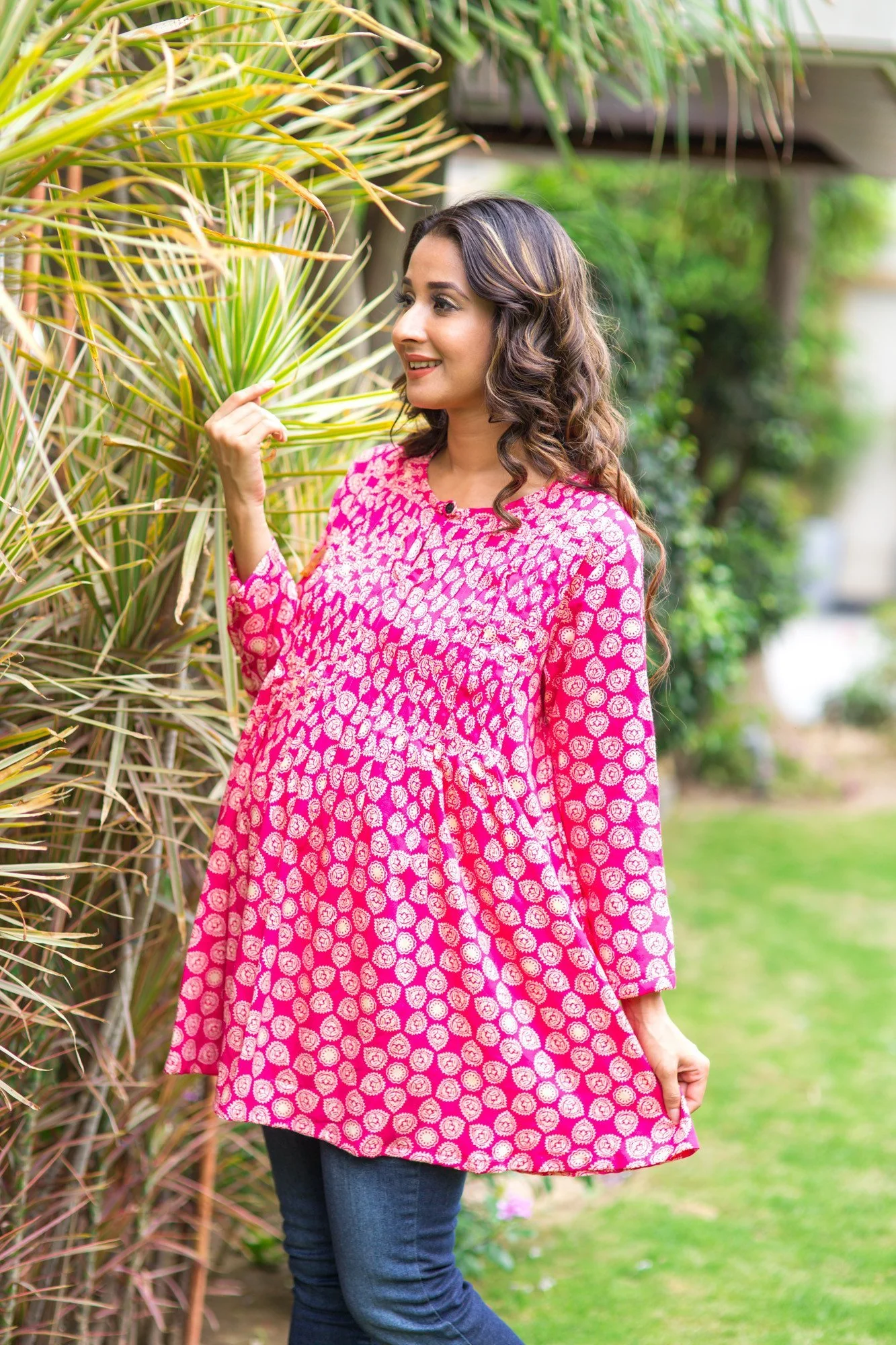 Vibrant Pink Pleated Maternity & Nursing Top - Chenance