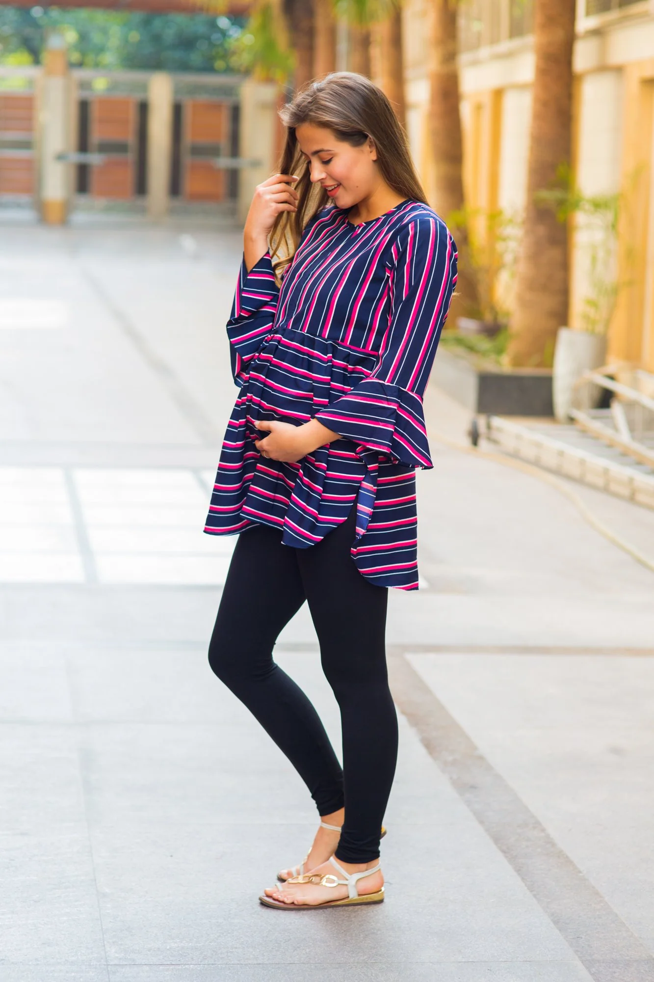 Nautical Striped Gathered Nursing Top - Chenance