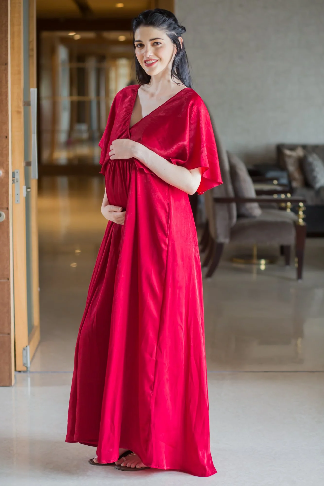 Exquisite Candy Red Maternity & Nursing Dress - Chenance
