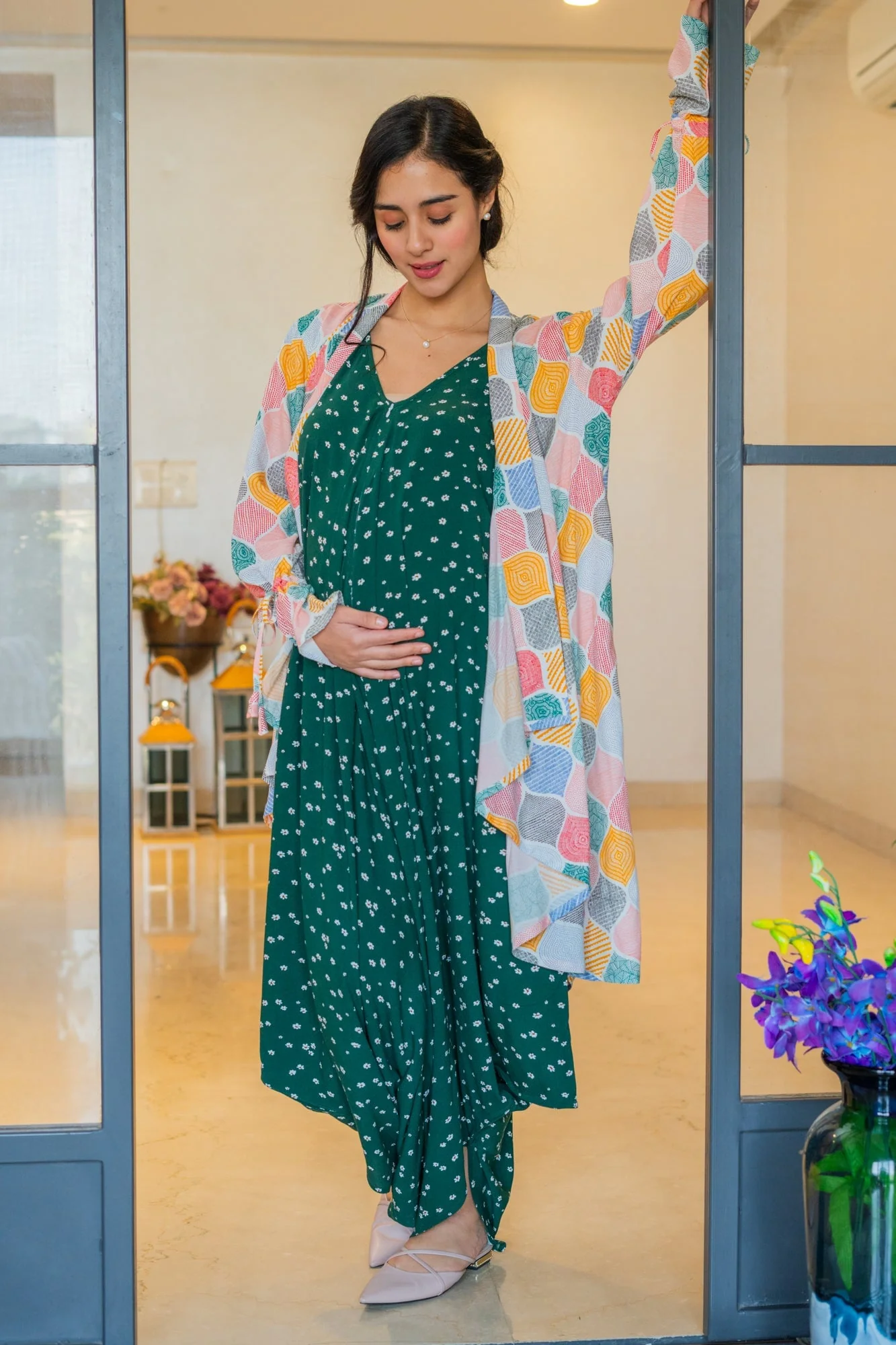 Peppy Forest Green Maternity & Nursing Jumpsuit + Cover Up - Chenance