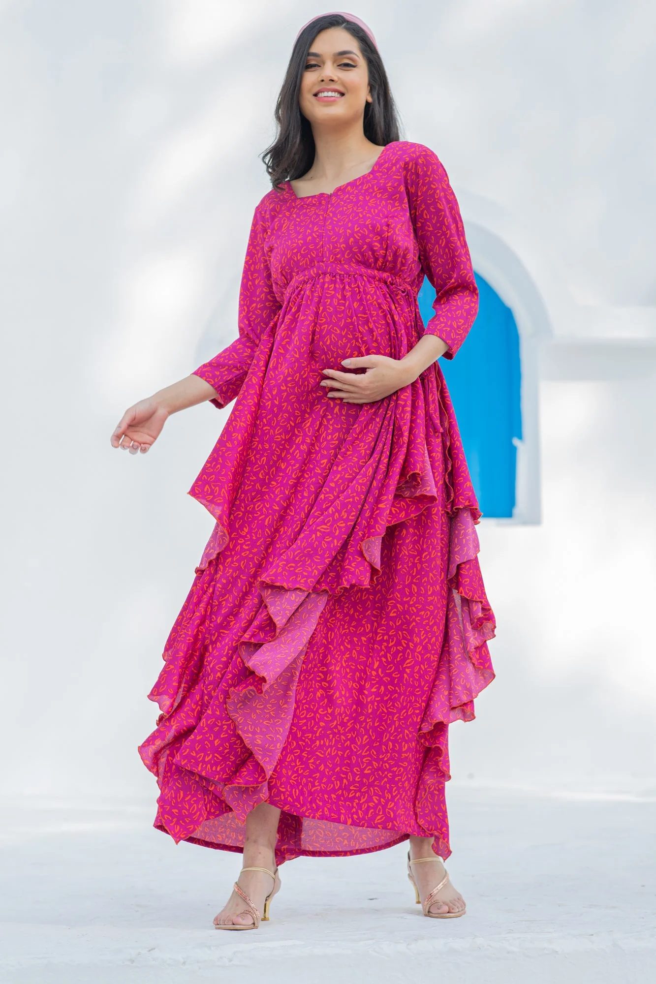 Paradise Fuschia Maternity & Nursing Flow Dress - Chenance