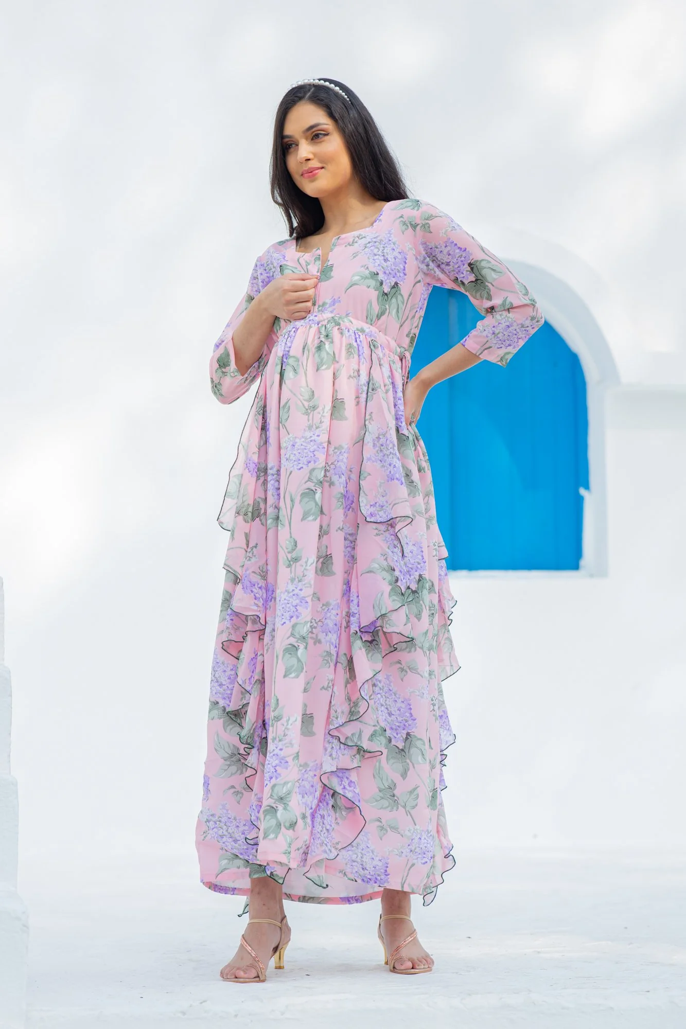 Serene Blossom Maternity & Nursing Flow Dress - Chenance