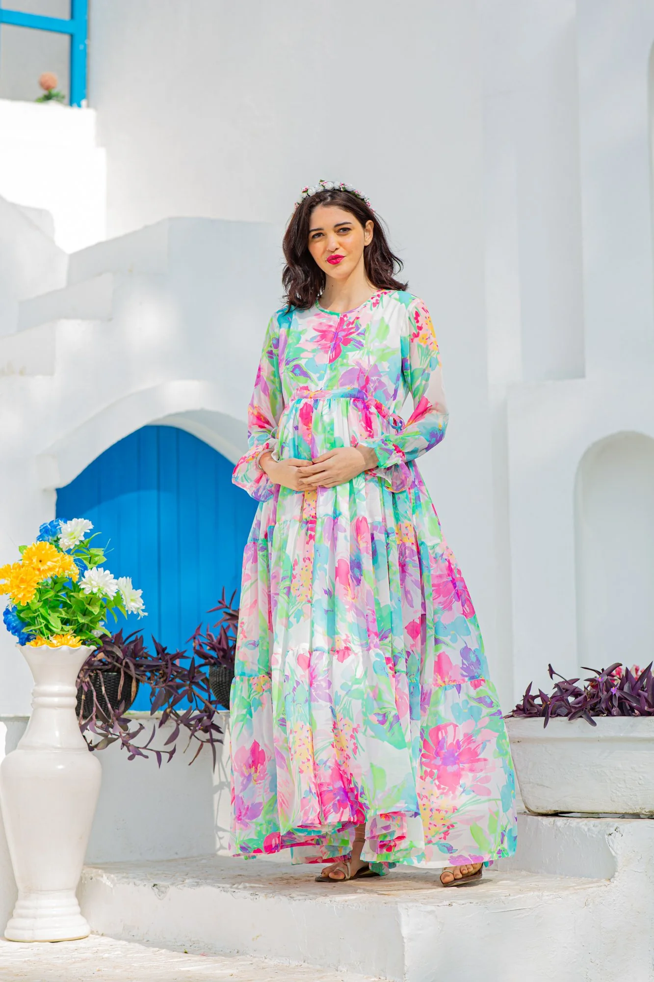 Calm Blossom Maternity & Nursing Layer Dress - Chenance