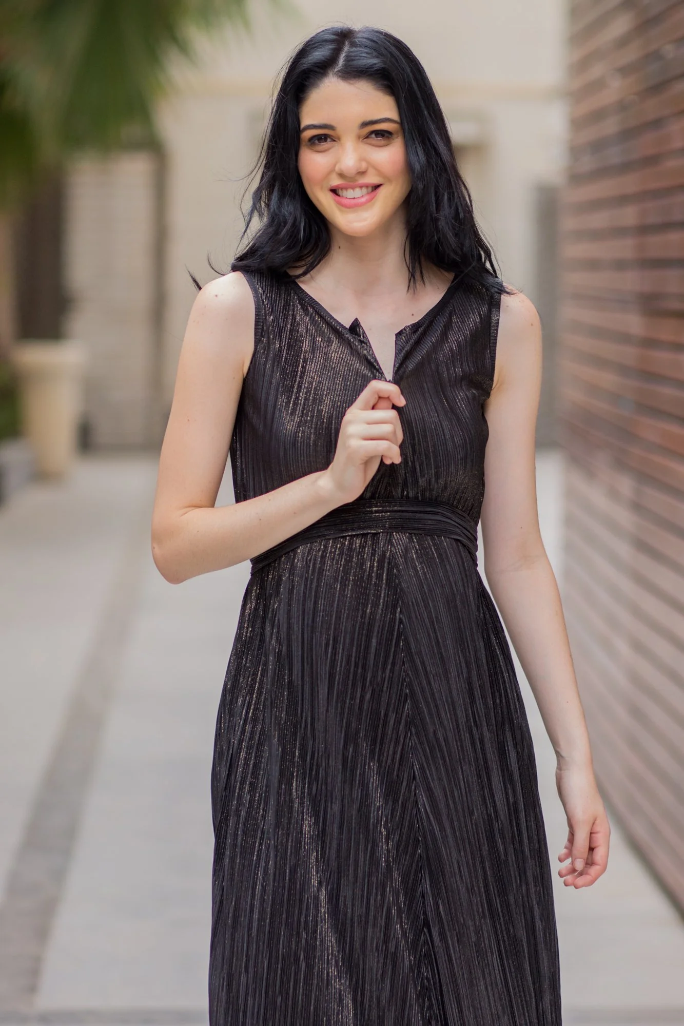 Exclusive Black Gold Pleated Maternity & Nursing Dress - Chenance
