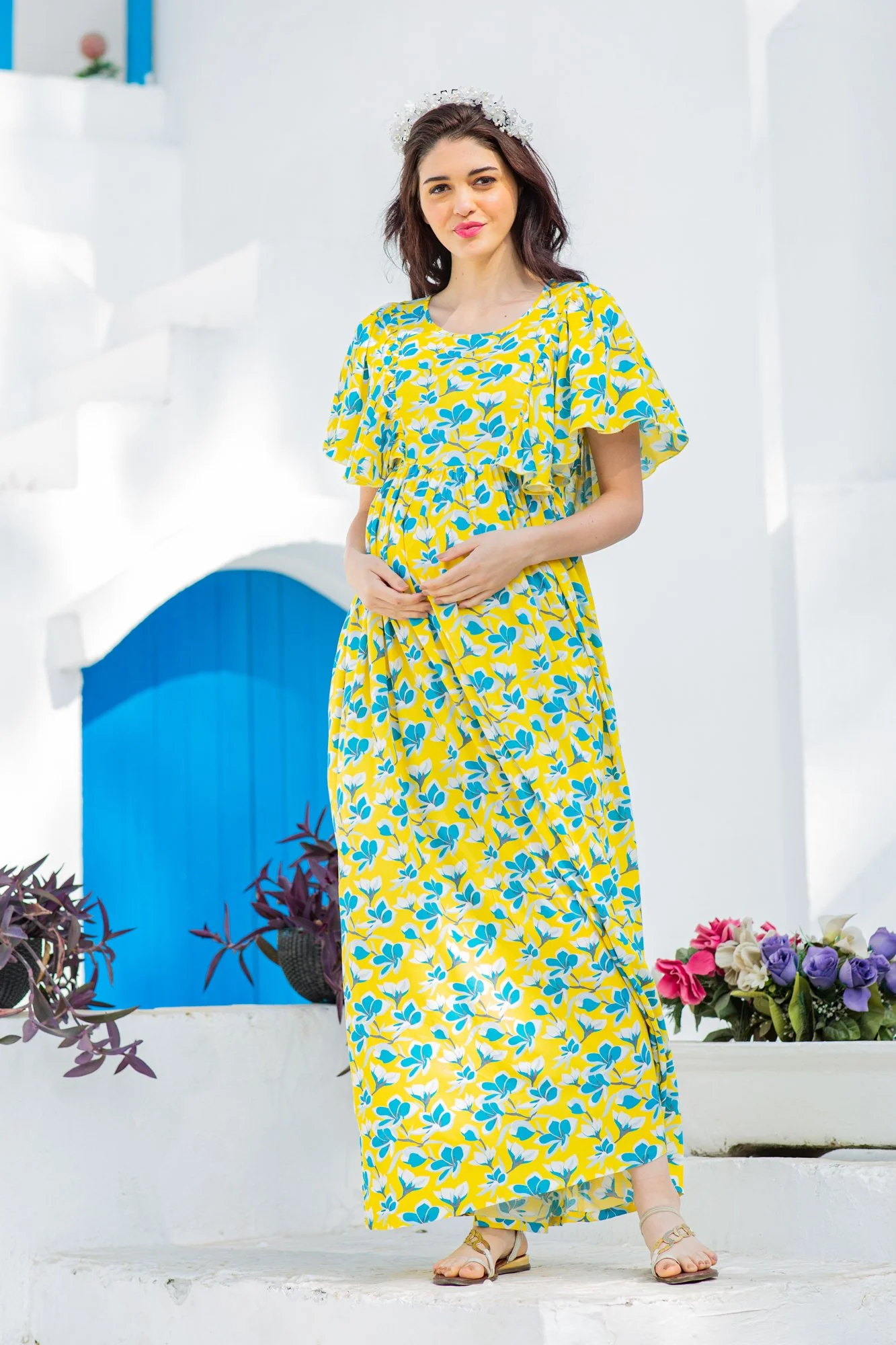 Sunny Floral Maternity & Nursing Flap Dress - Chenance