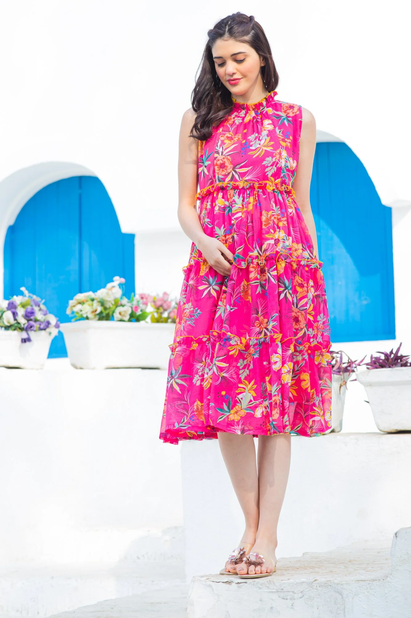 Pink Blush Maternity & Nursing Concealed Zips Frill Dress - Chenance