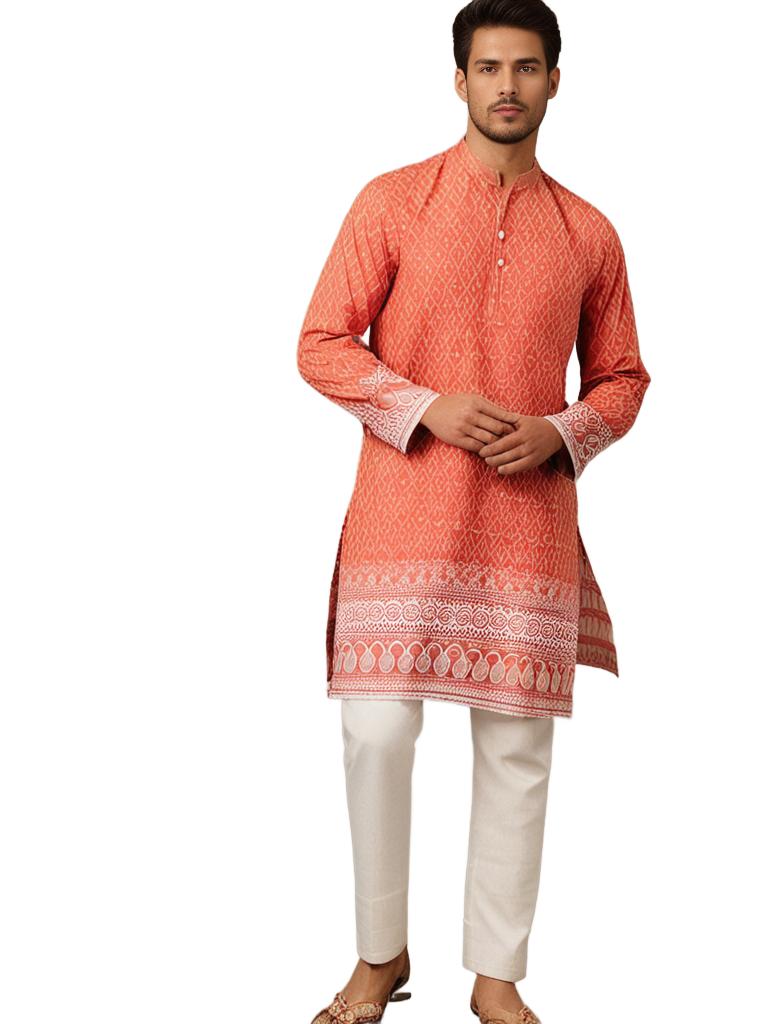 Men Cheery Peach Kurta Sets (2pc) - Chenance