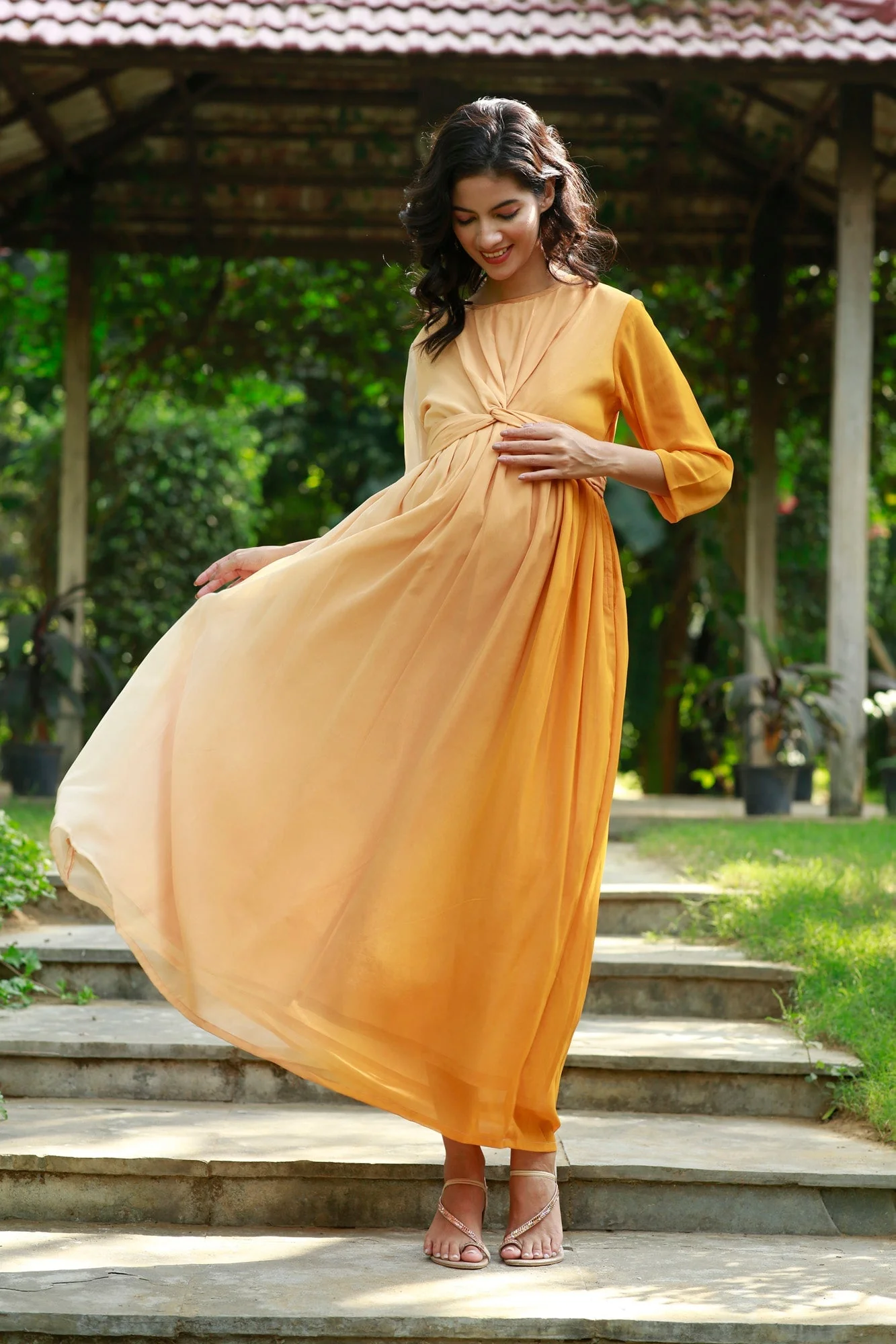 Graceful Honey Maternity Knot Dress - Chenance