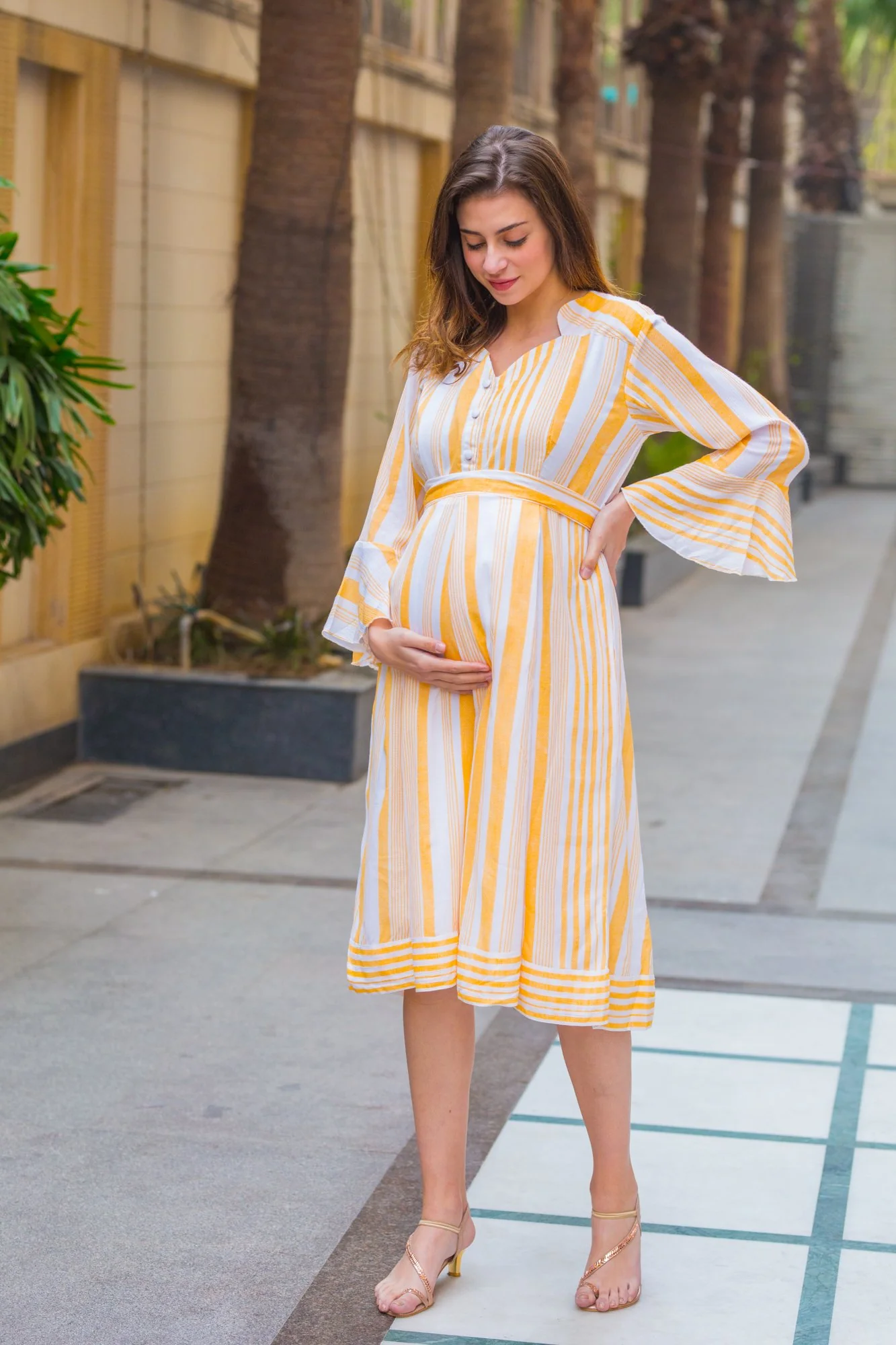 Sunny Striped Front Button Maternity & Nursing Dress - Chenance
