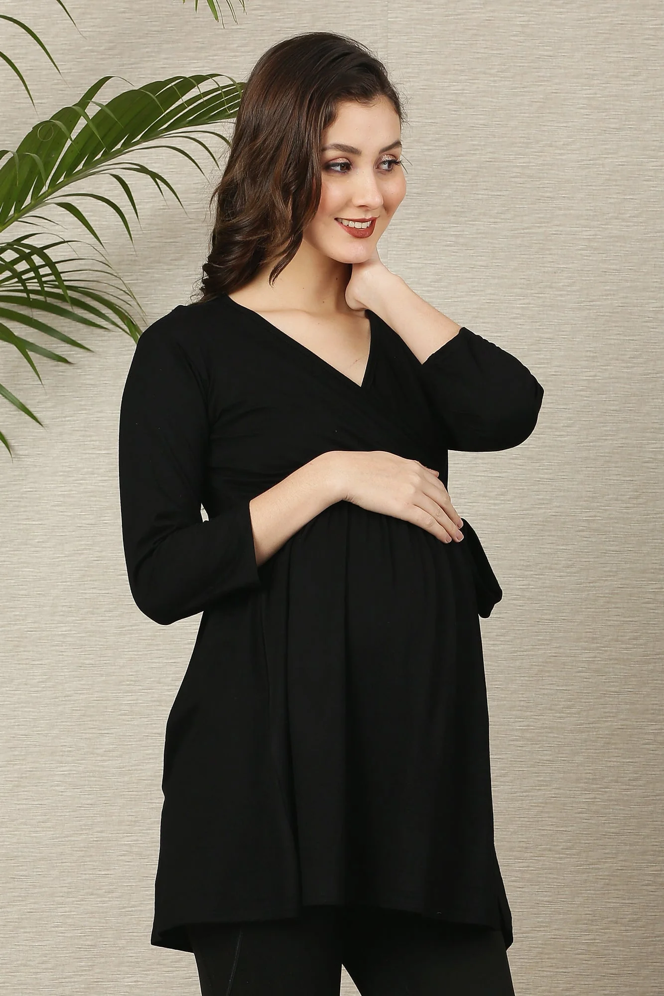 Rich Black Maternity & Nursing Wrap Top - Chenance