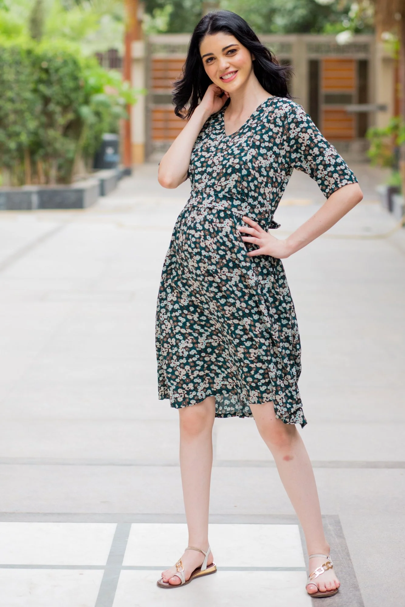 Emerald Floral Maternity & Nursing Dress - Chenance