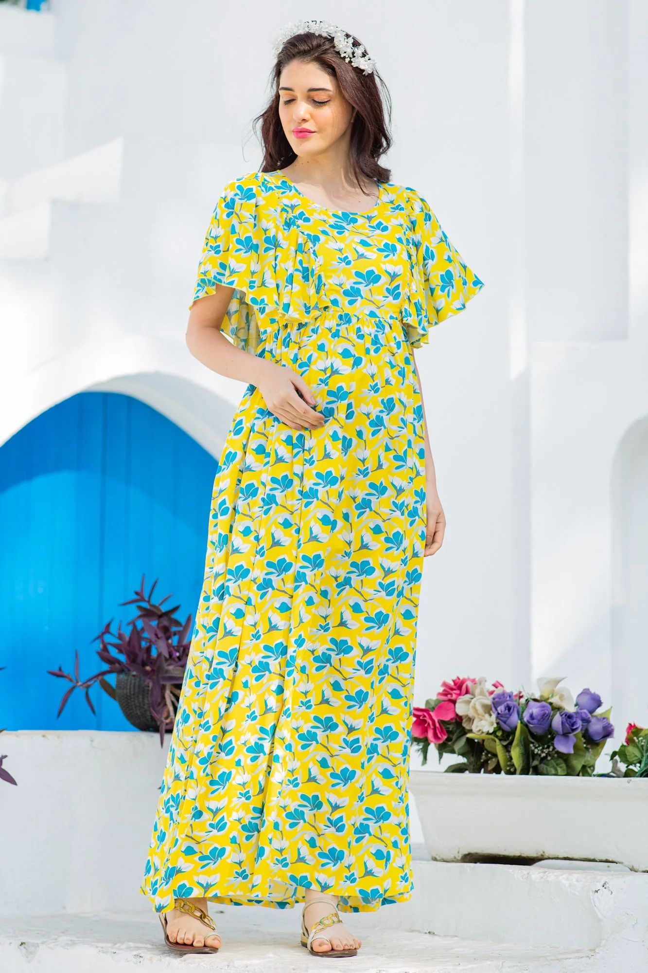 Sunny Floral Maternity & Nursing Flap Dress - Chenance