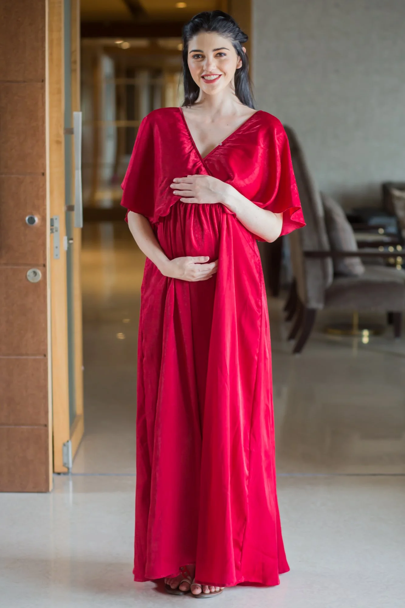 Exquisite Candy Red Maternity & Nursing Dress - Chenance