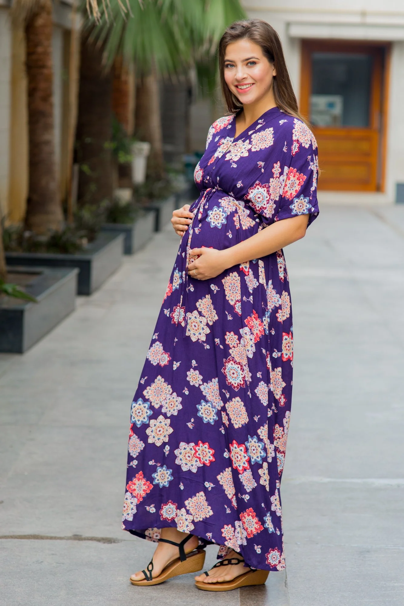Kimono Violet Maternity & Nursing Dress / Delivery Gown/ Night Dress - Chenance
