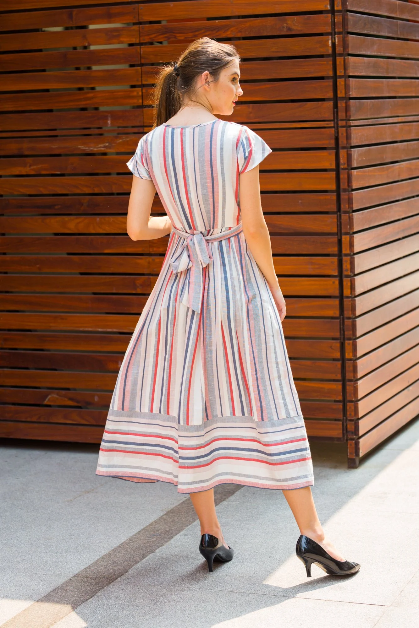 Pastel Viscose Striped Maternity & Nursing Dress - Chenance