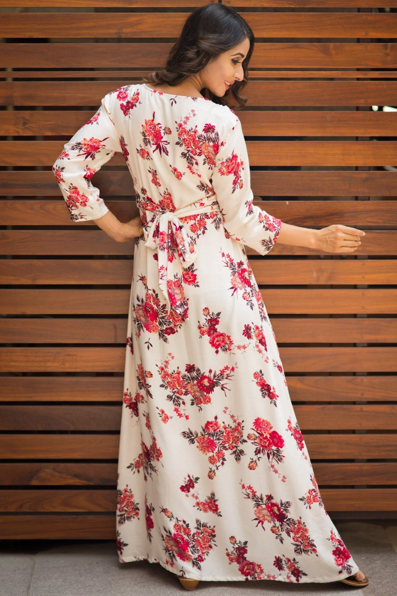 Angelic Cream White Floral Maternity & Nursing Wrap Dress - Chenance