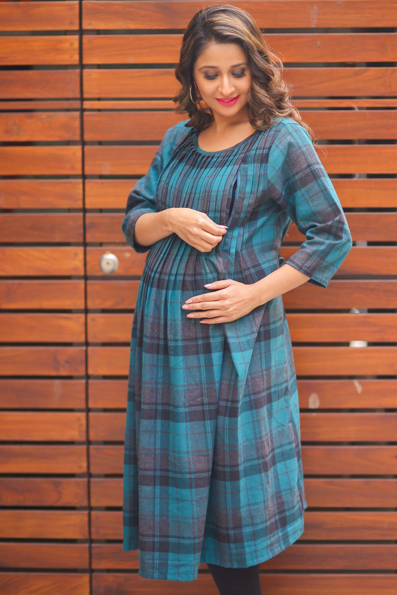 Forest Green Pintucks Nursing Dress - Chenance