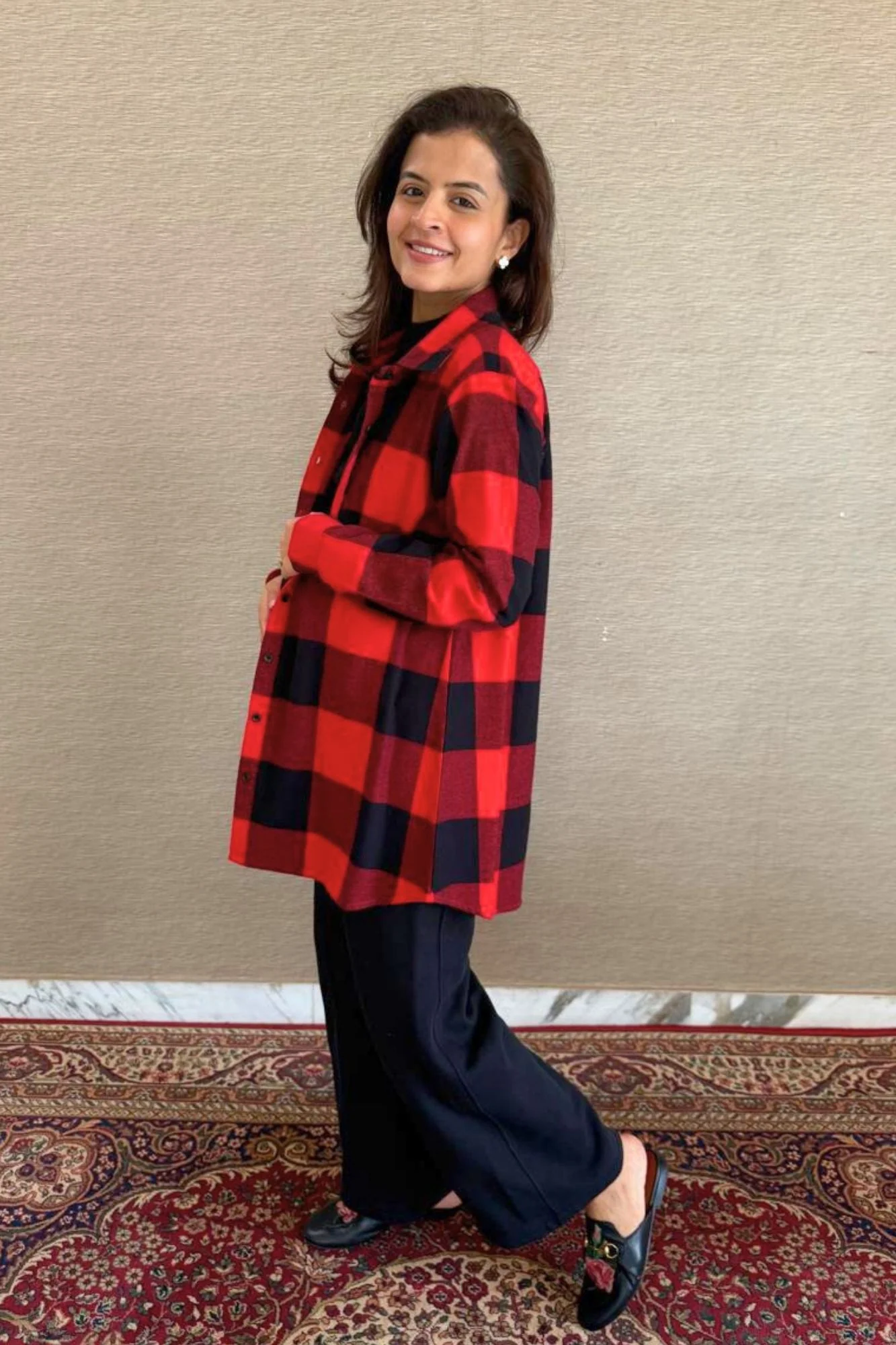 Classy Red Check Maternity & Nursing Top - Chenance