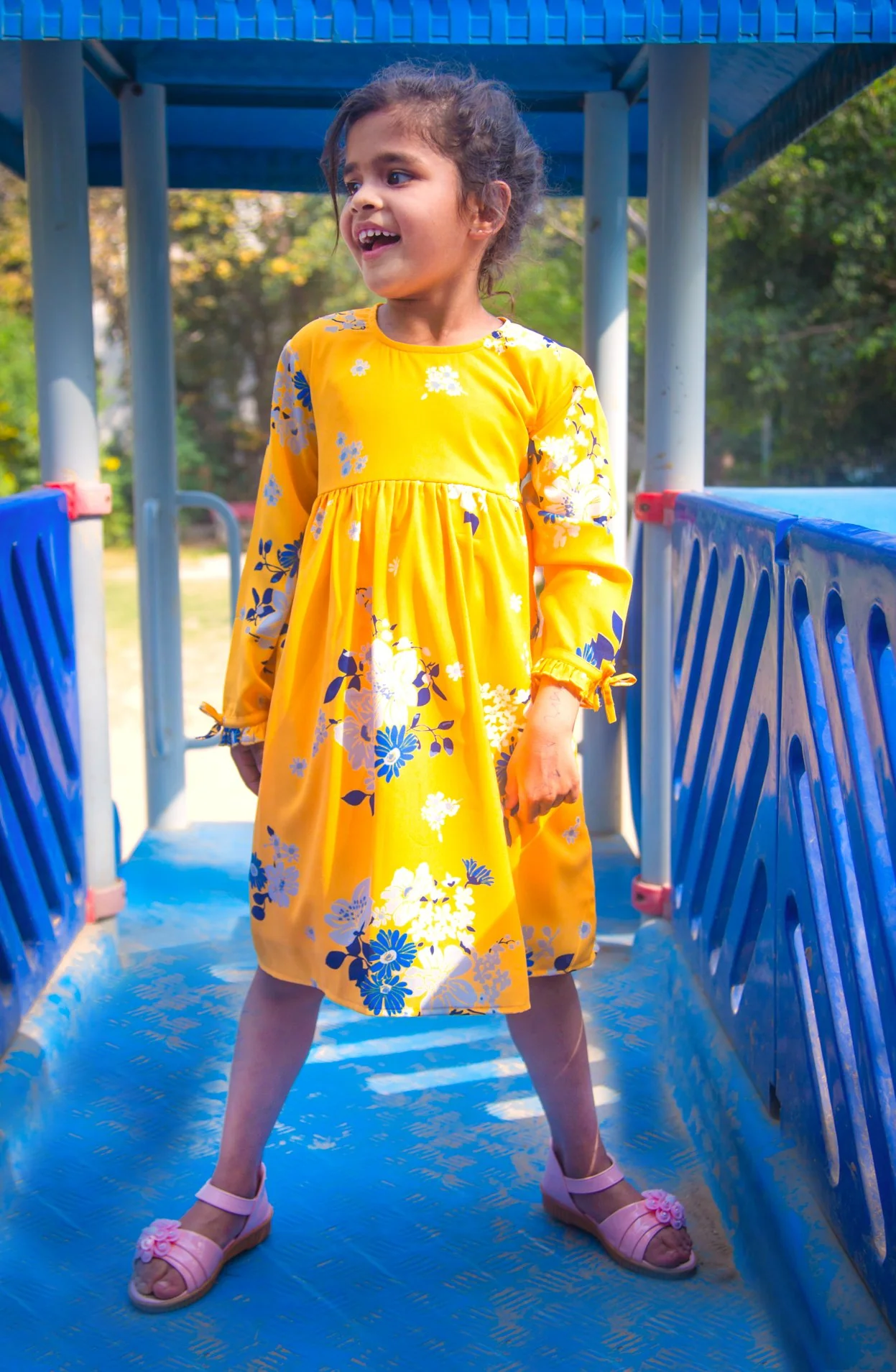 Hello Yellow Back Tie Crepe Dress (1 yr to 8 years) - Chenance