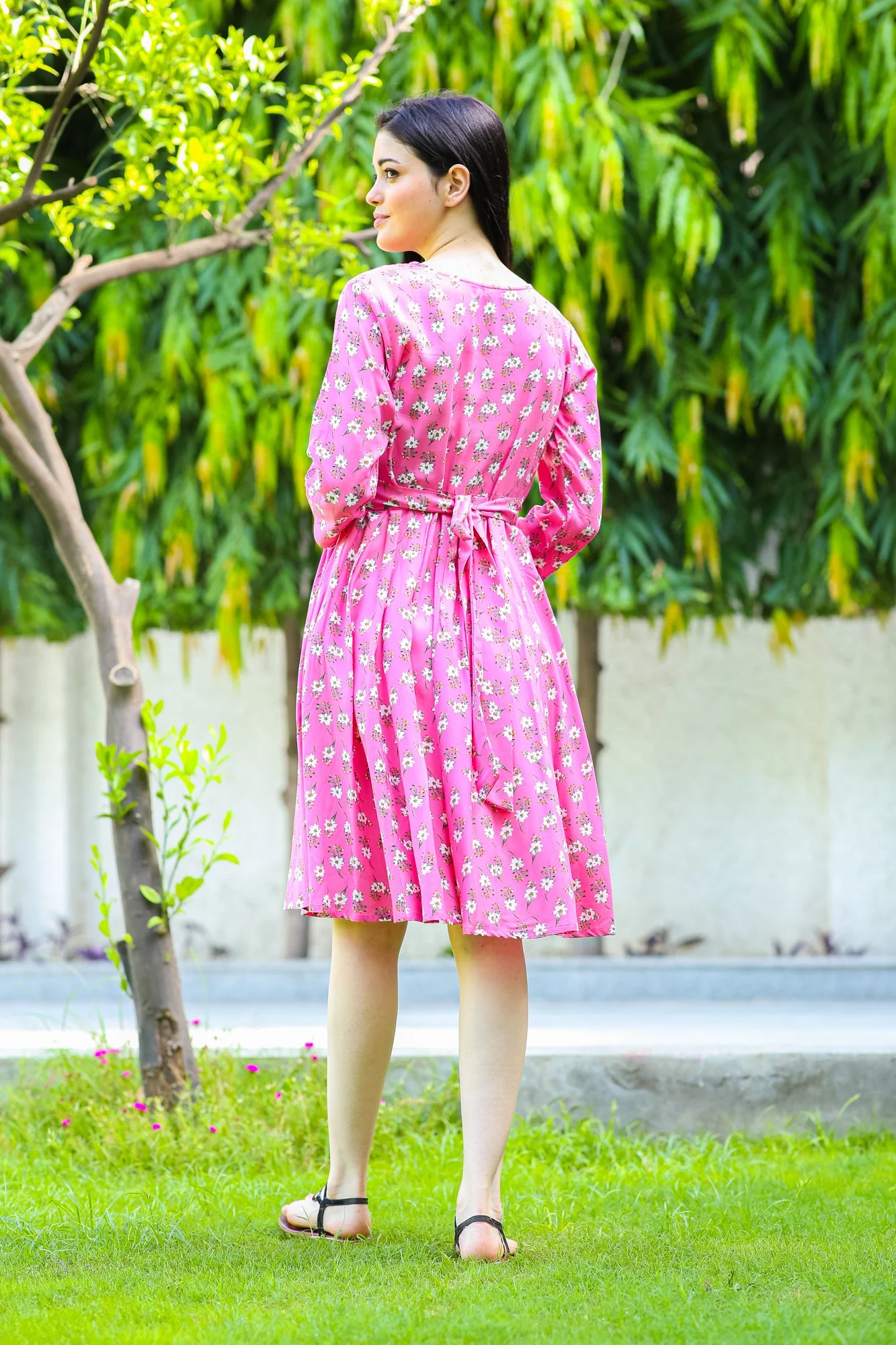 Pink Concealed Zips Maternity and Nursing Dress - Chenance