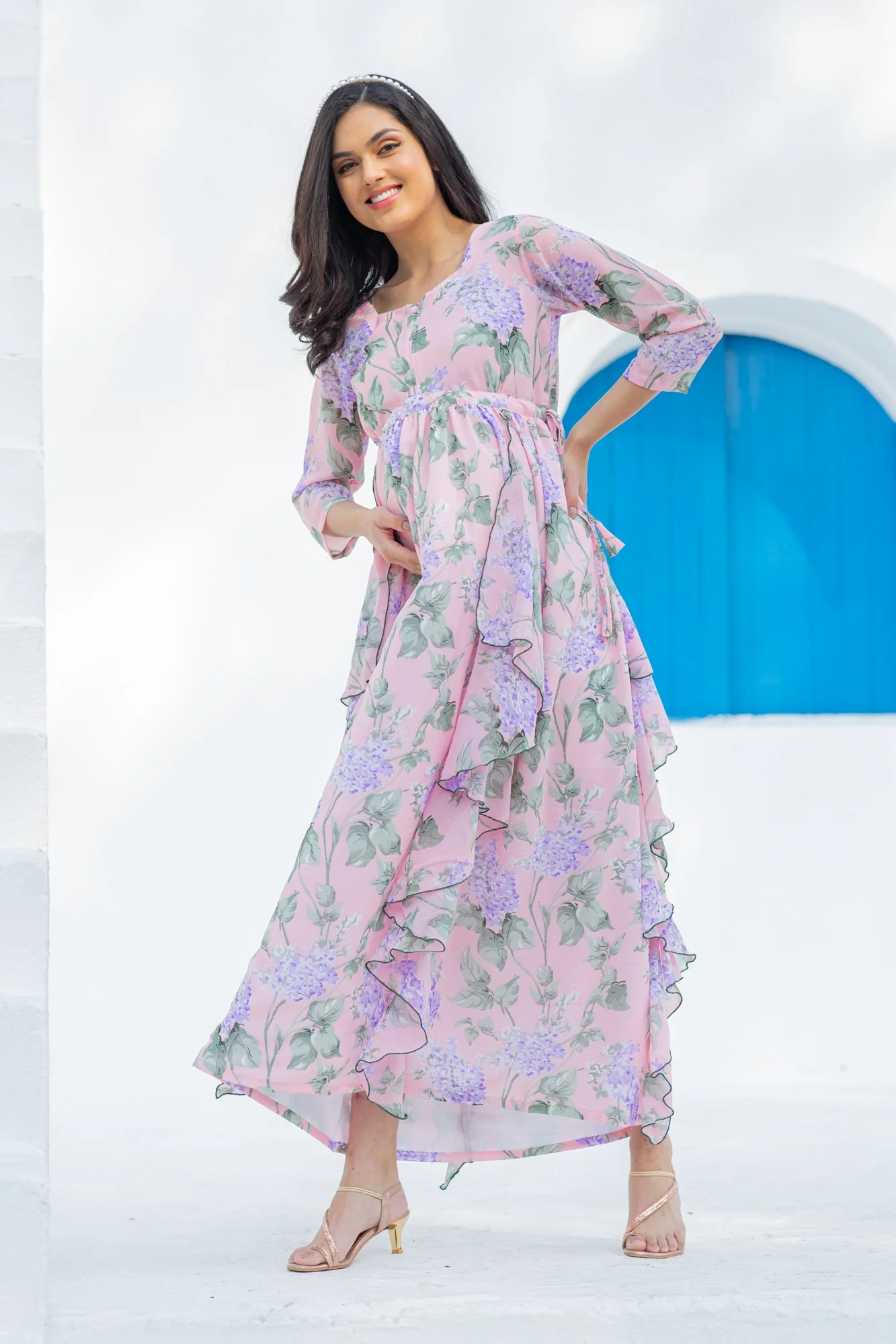Serene Blossom Maternity & Nursing Flow Dress - Chenance