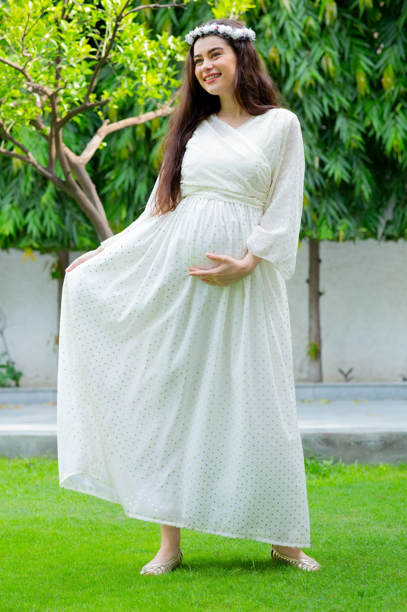Starry White Maternity & Nursing Wrap Dress - Chenance