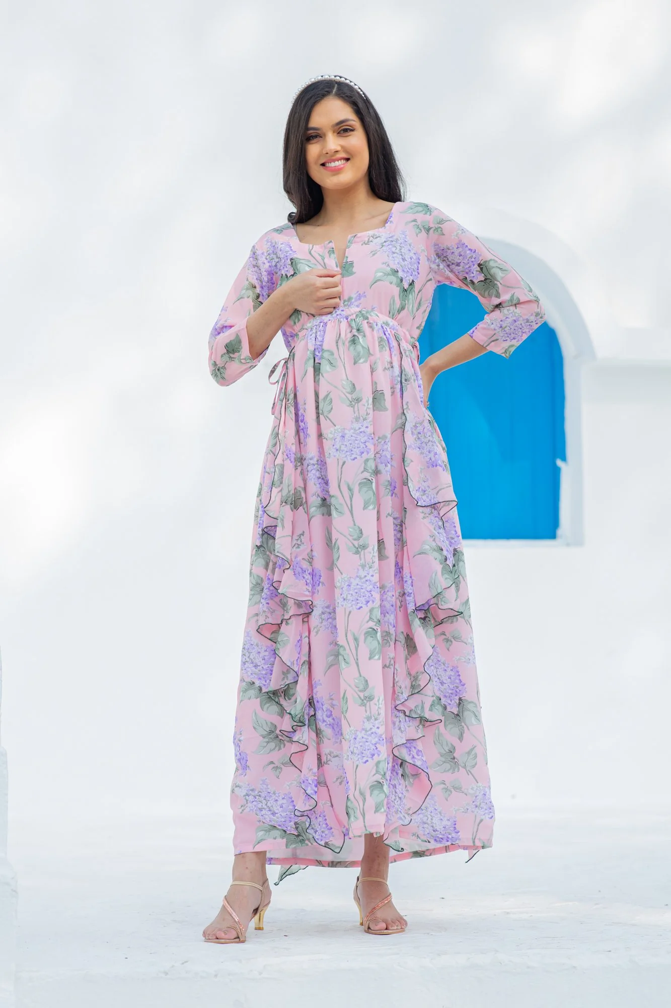 Serene Blossom Maternity & Nursing Flow Dress - Chenance