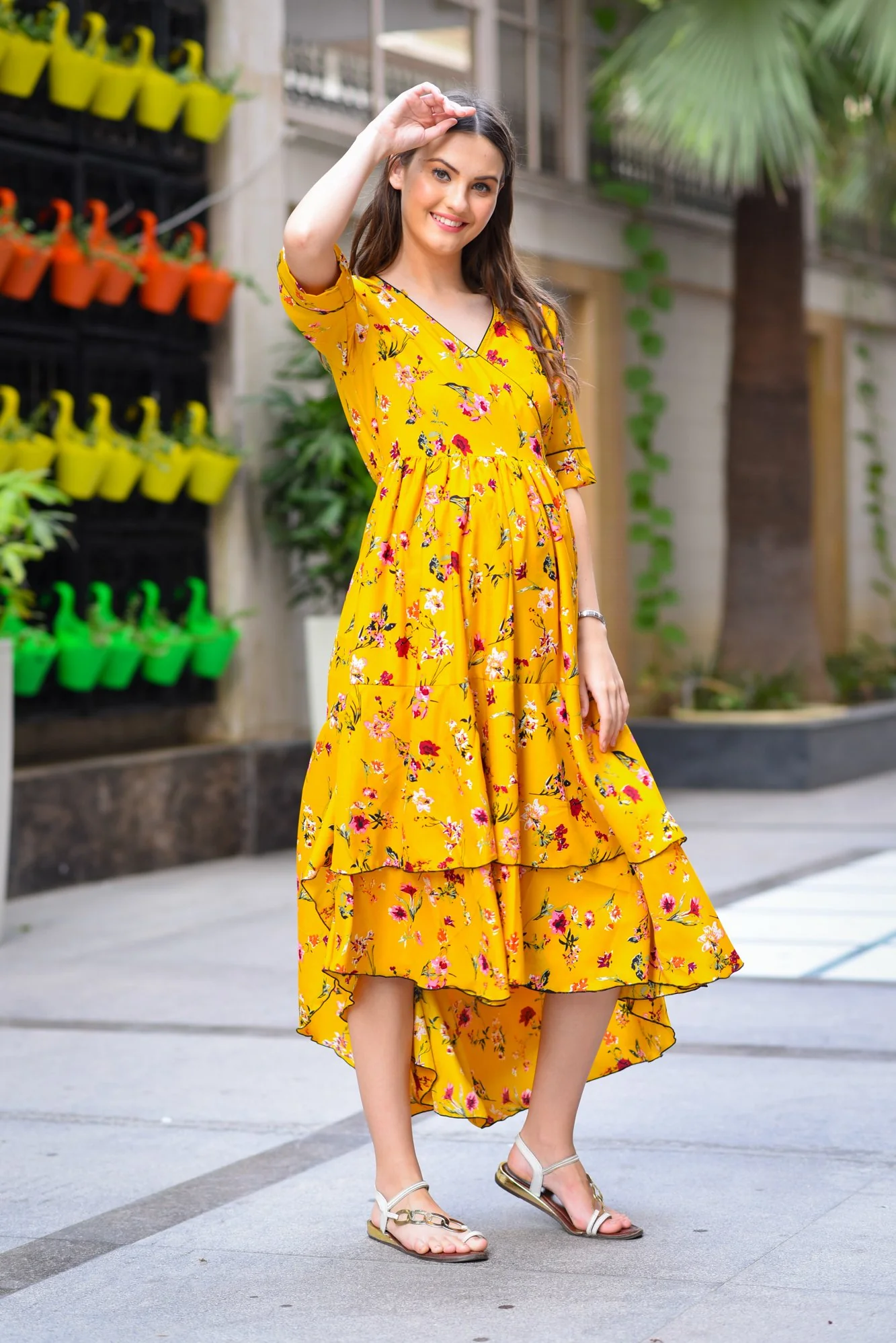 Happy Floral Maternity & Nursing Flair Dress - Chenance