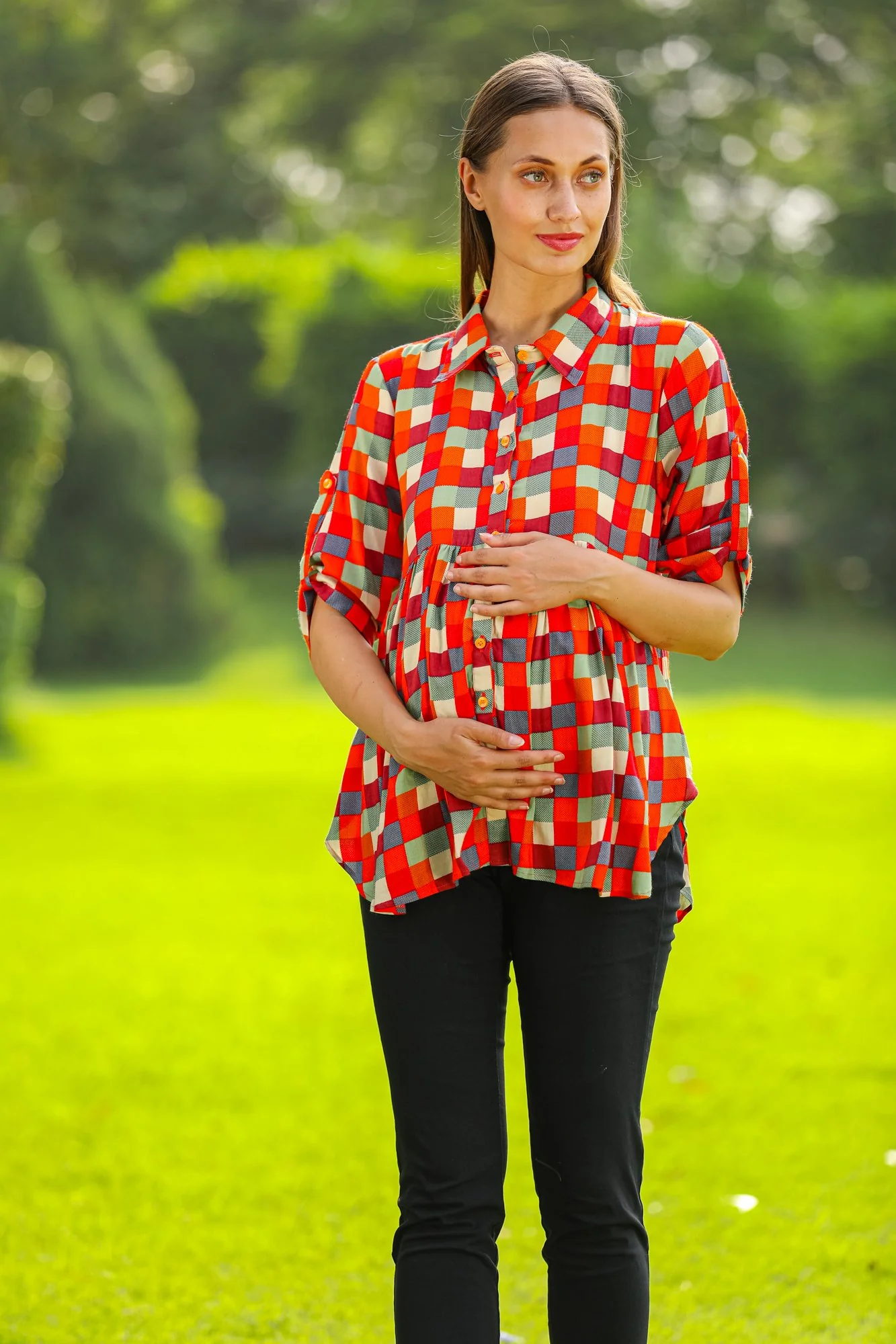 Tangy Gathered Viscose Maternity Shirt - Chenance