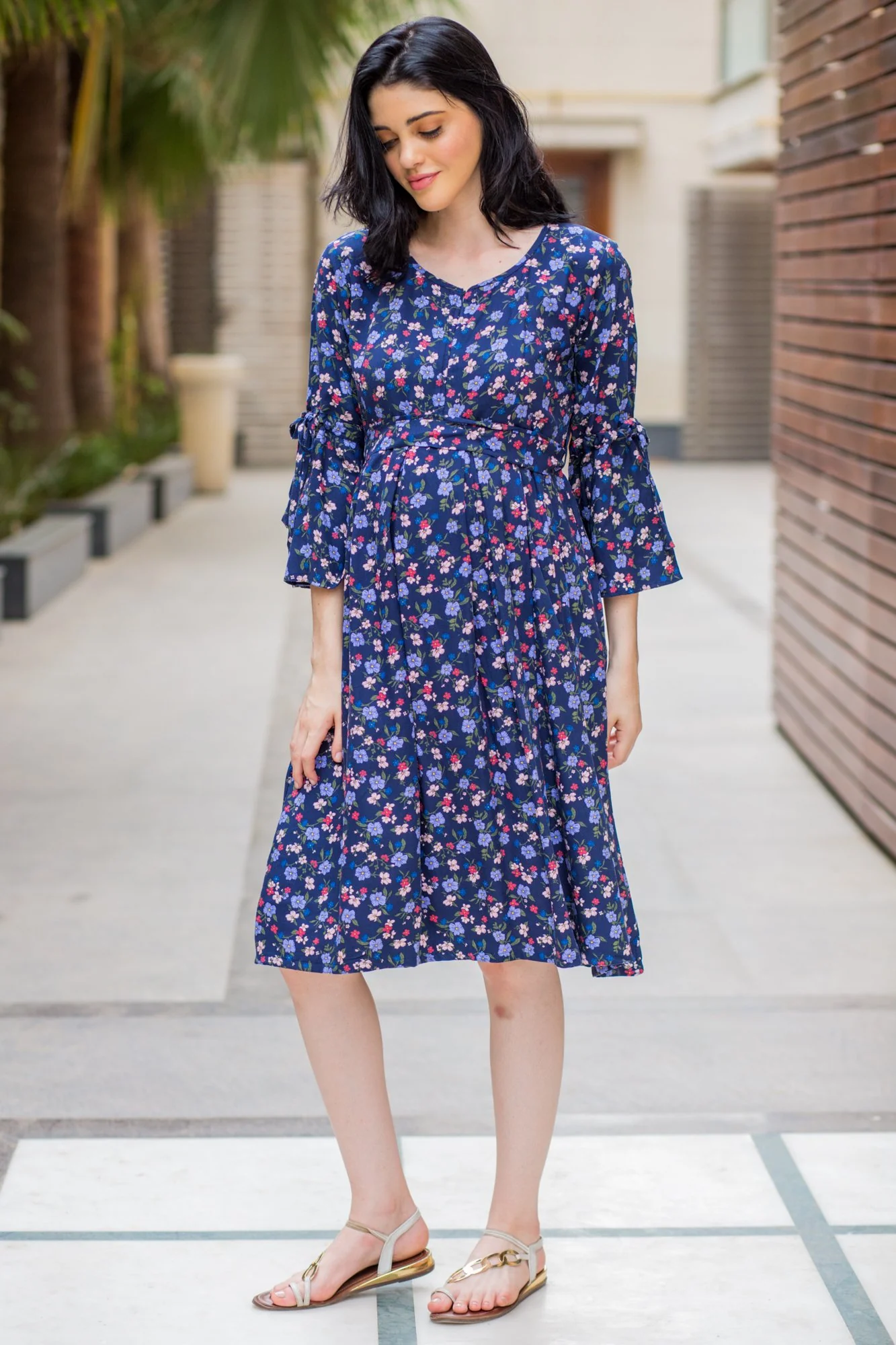 Blue Blossom Maternity & Nursing Front Zip Dress - Chenance