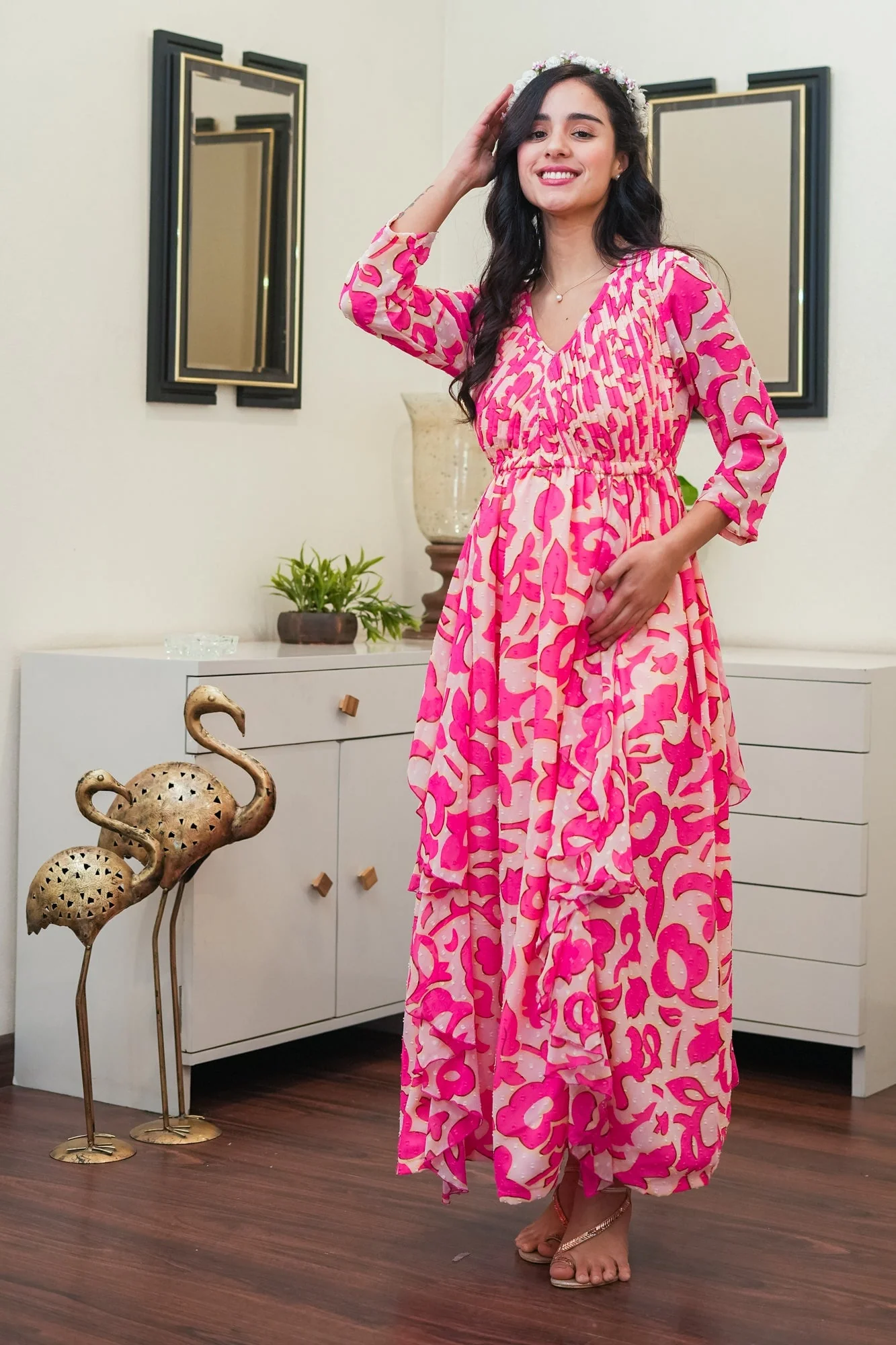 Lovable Baby Pink Maternity & Nursing Pintucks Flow Dress - Chenance