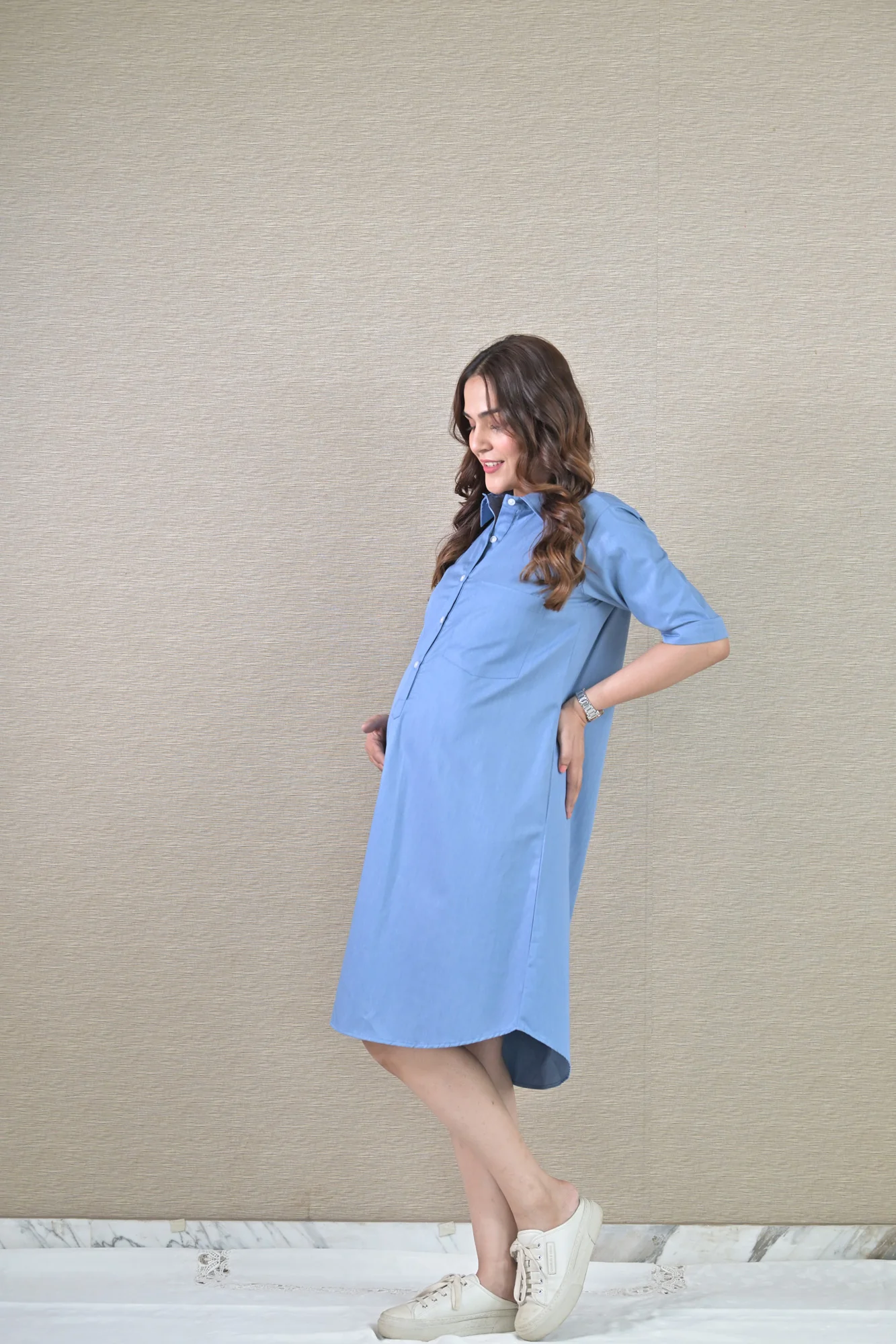 Breezy Denim Maternity & Nursing Dress (100% Cotton) - Chenance