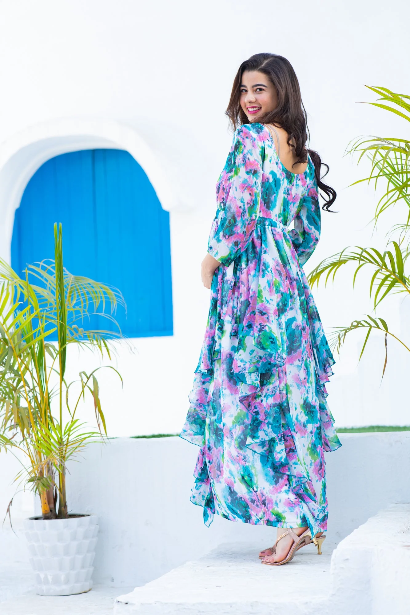 Luxe Vibrant Cascading Floral Maternity & Nursing Flow Dress - Chenance