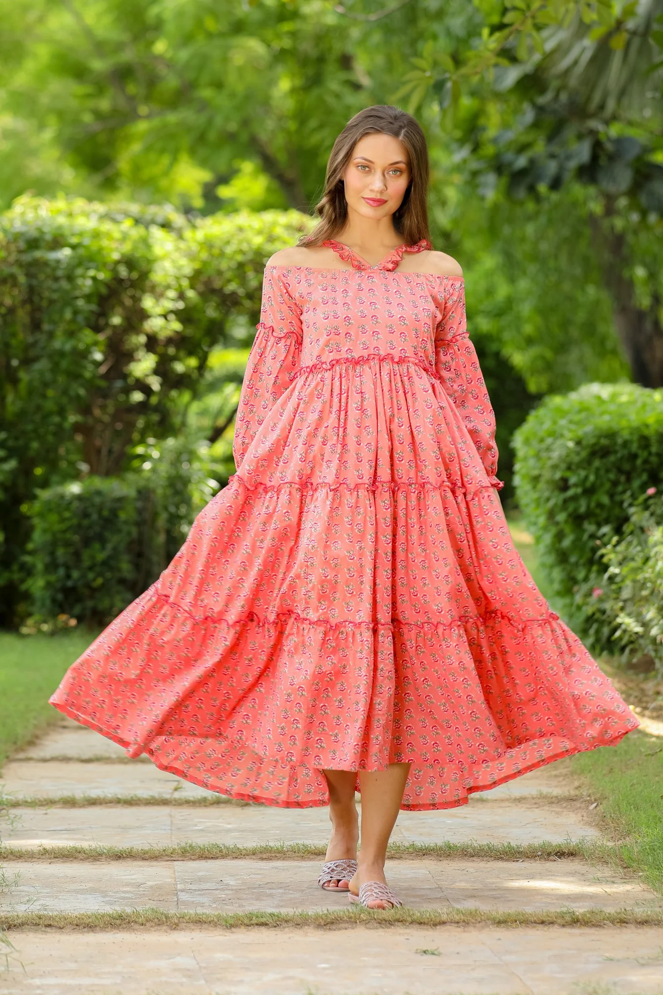 Peony Pink Maternity & Nursing Frill Cotton Dress - Chenance