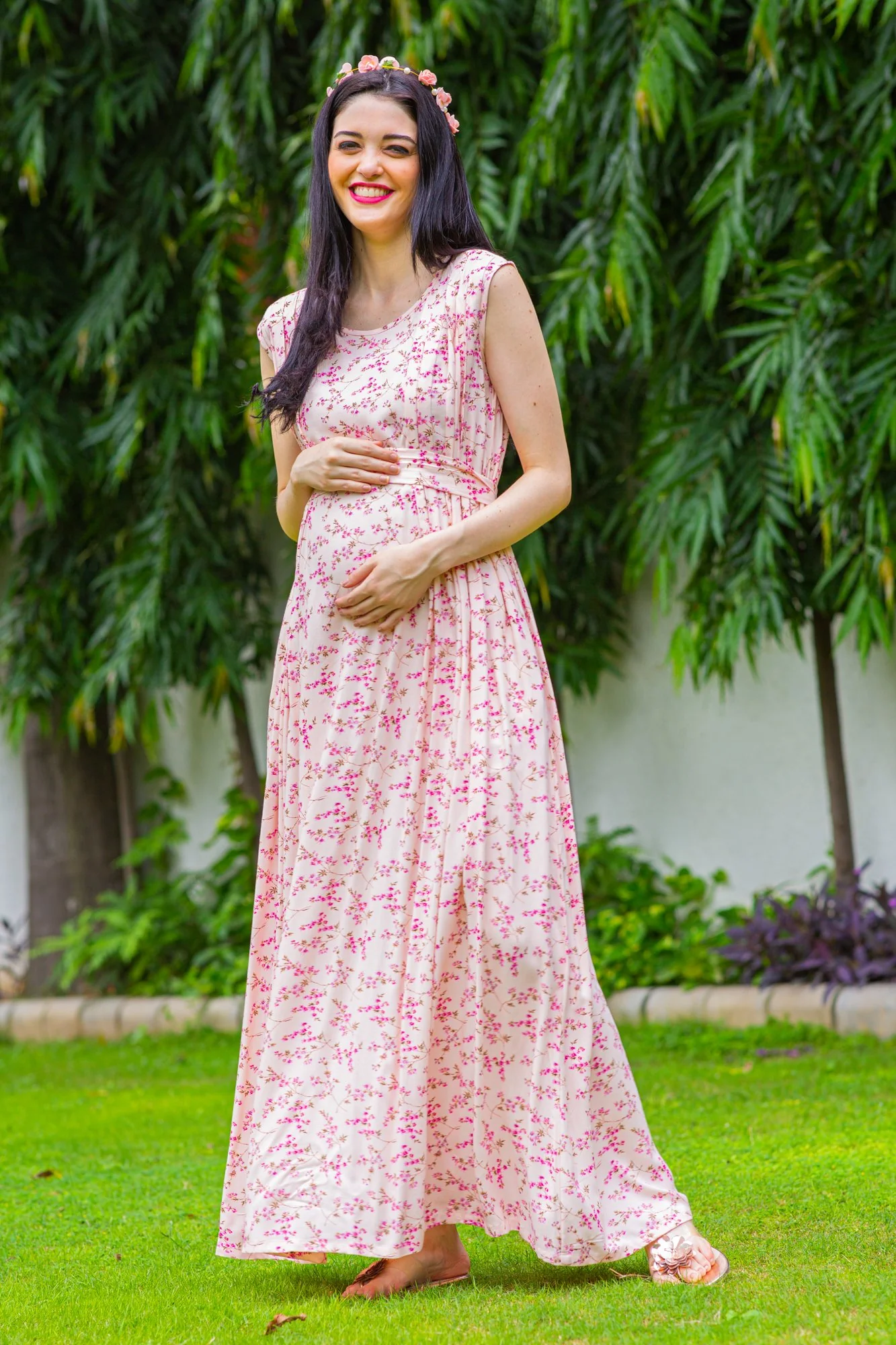 Toffee Pink Concealed Zips Maternity & Nursing Dress - Chenance